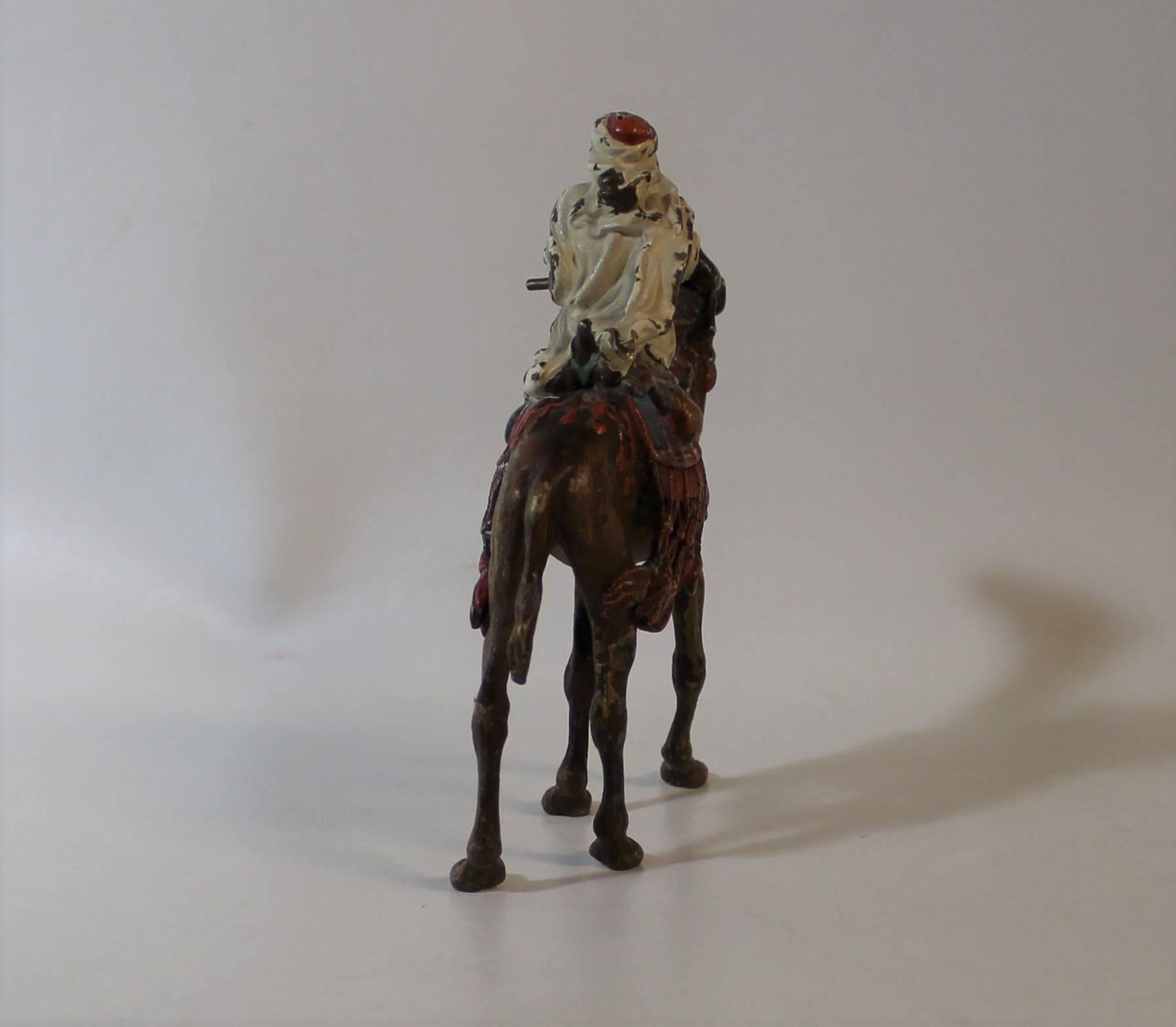 Franz Xaver Bergman Cold Painted Arab on Horse Bronze Sculpture In Fair Condition In Hamilton, Ontario