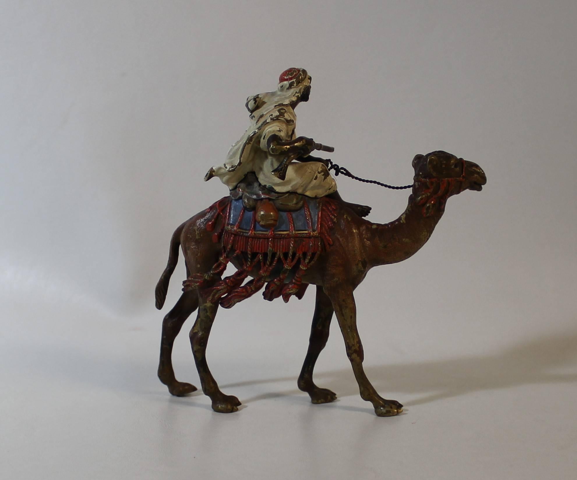 Austrian Franz Xaver Bergman Cold Painted Arab on Horse Bronze Sculpture