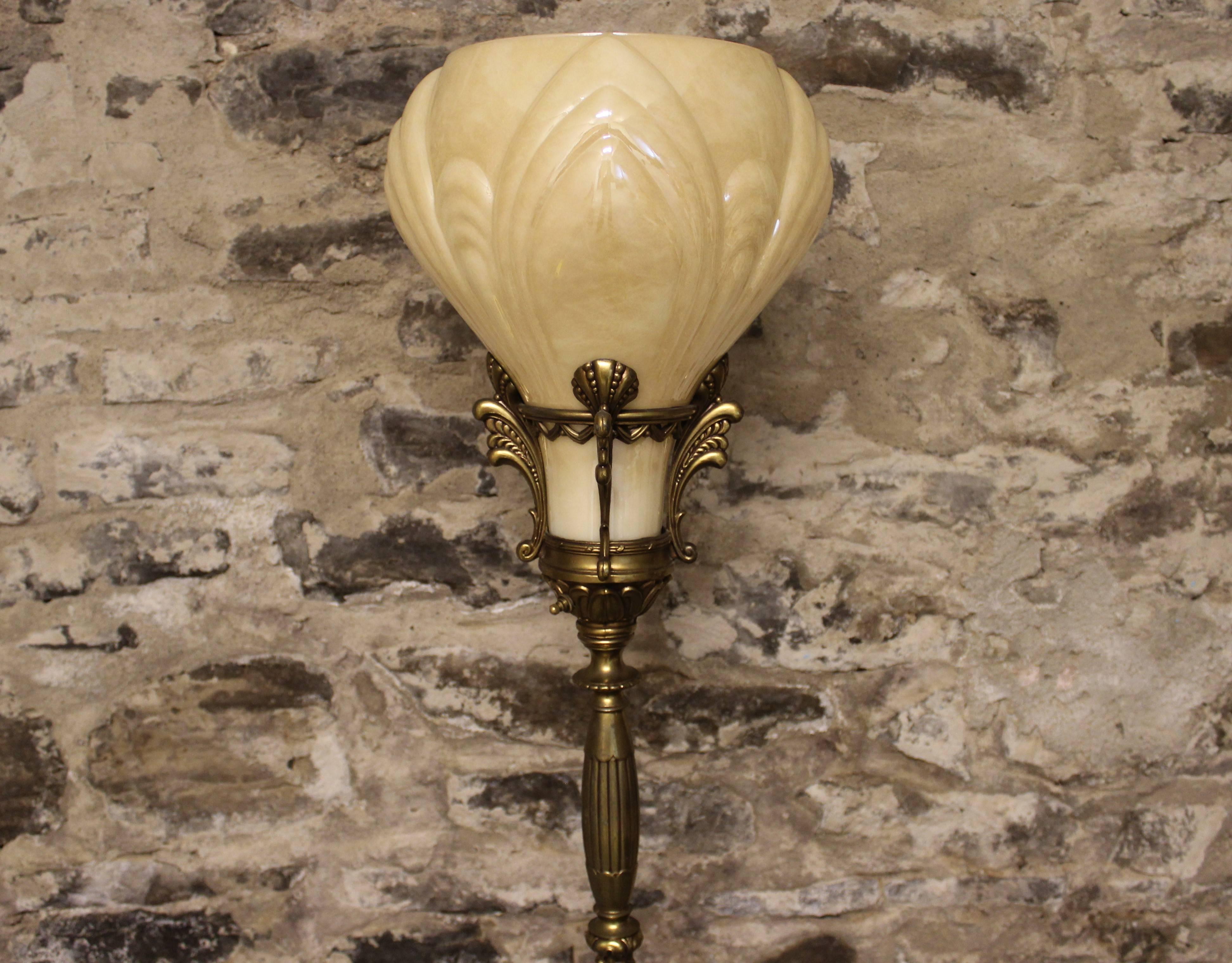 Pair of Art Deco torchiere floor lamps.