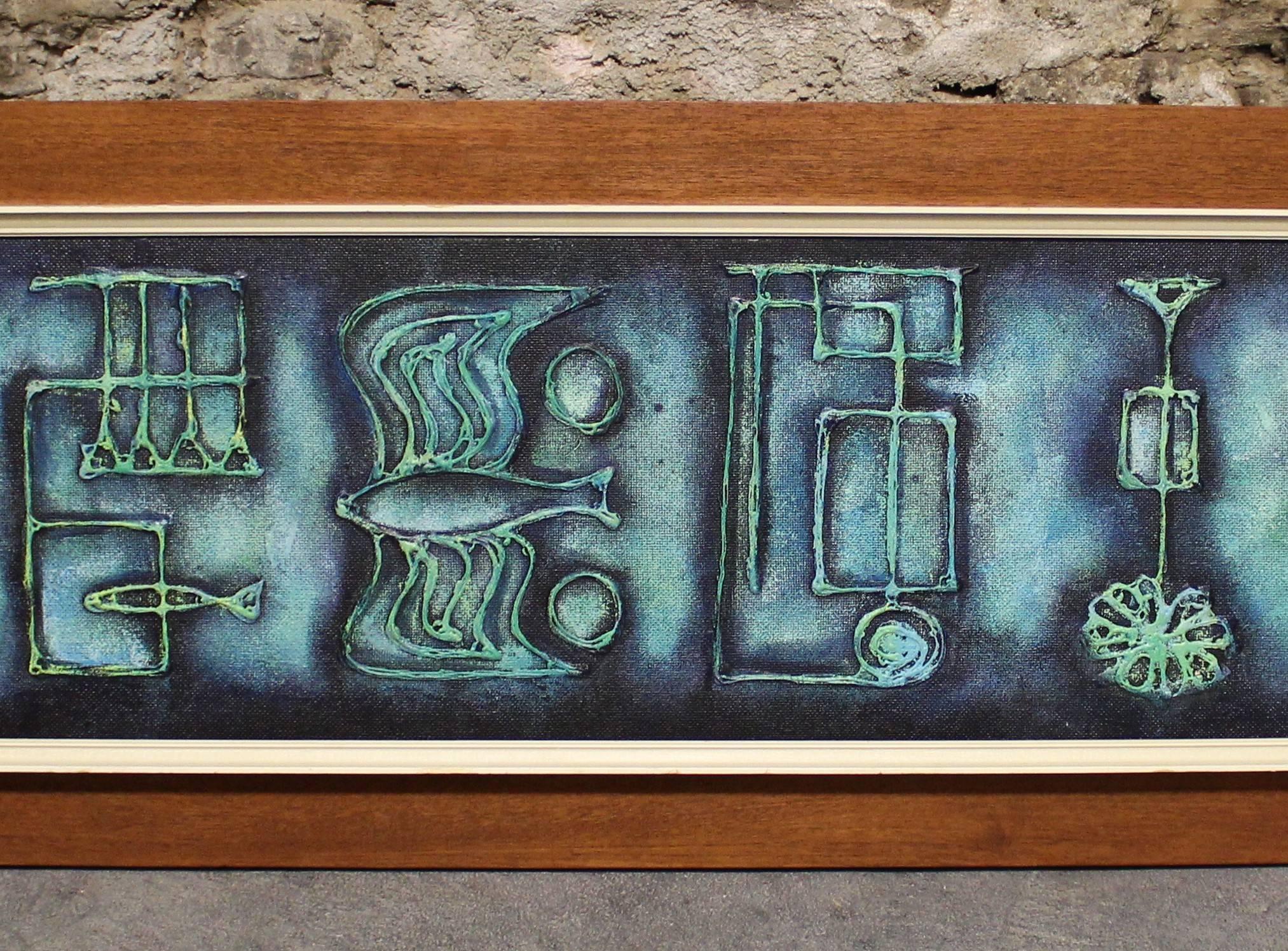 Mid-Century painting in teak frame. Signed with the initial VS.