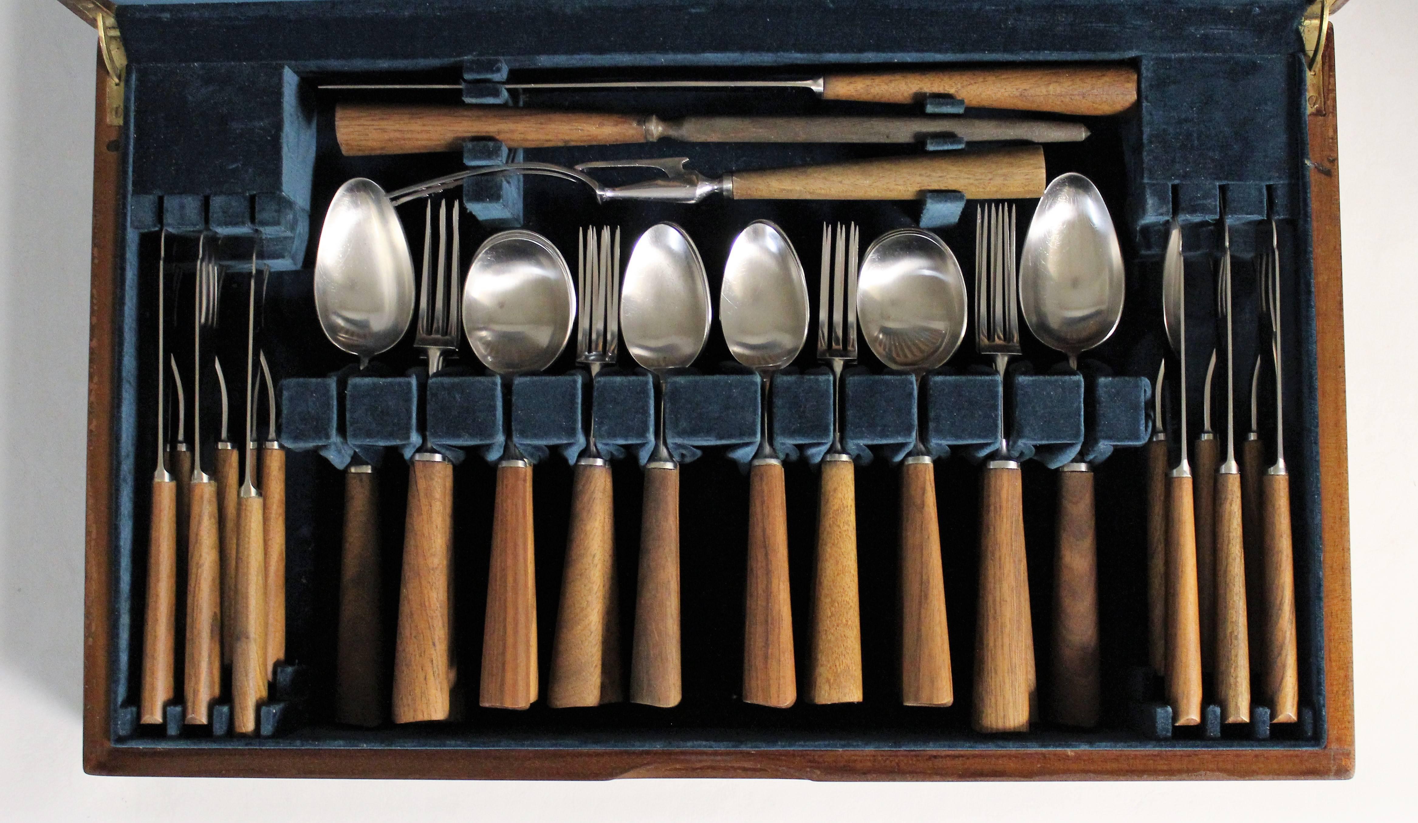 Mid-Century Modern Mills Moore teak handled Sheffield cutlery set. This set was selected for 