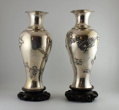 Pair of 19th Century Chinese Pao Kuang 'Canton' Silver Vases