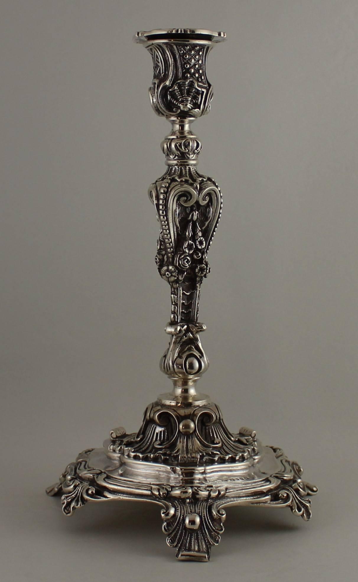Pair of John George Smith English sterling silver candleholders.
 