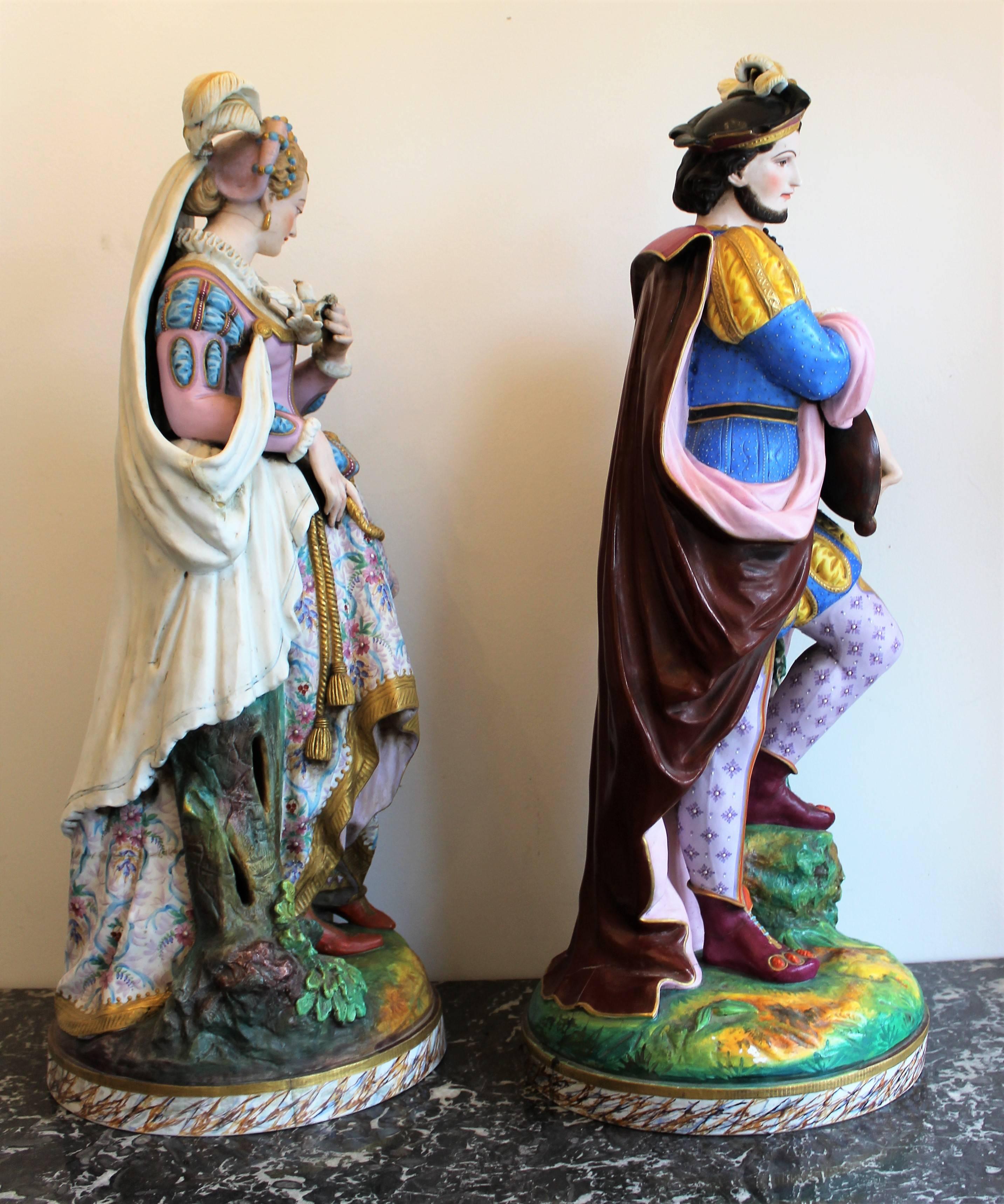 Monumental French Bisque Renaissance Figures In Fair Condition In Hamilton, Ontario
