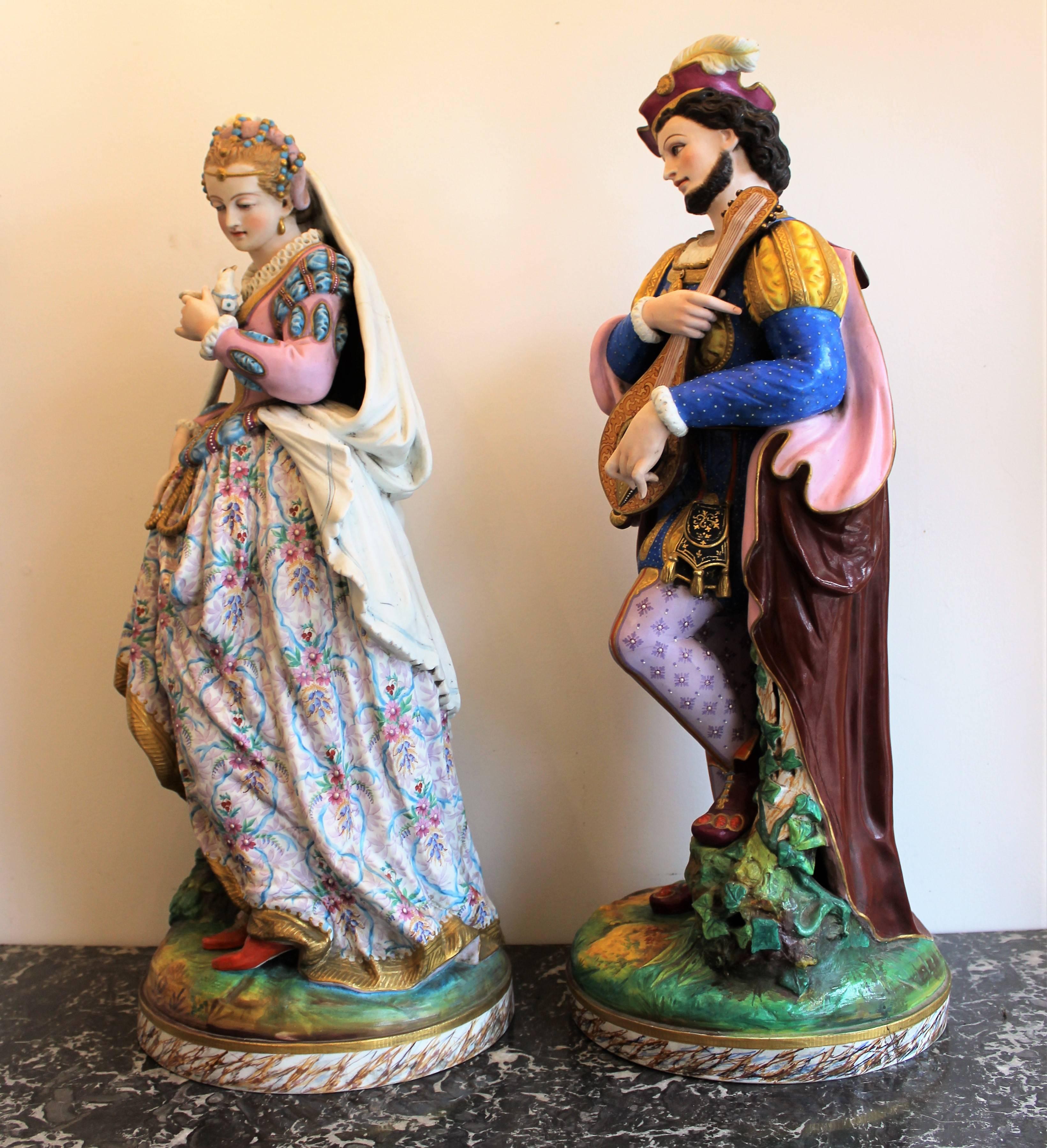 Monumental French Bisque Renaissance figures.