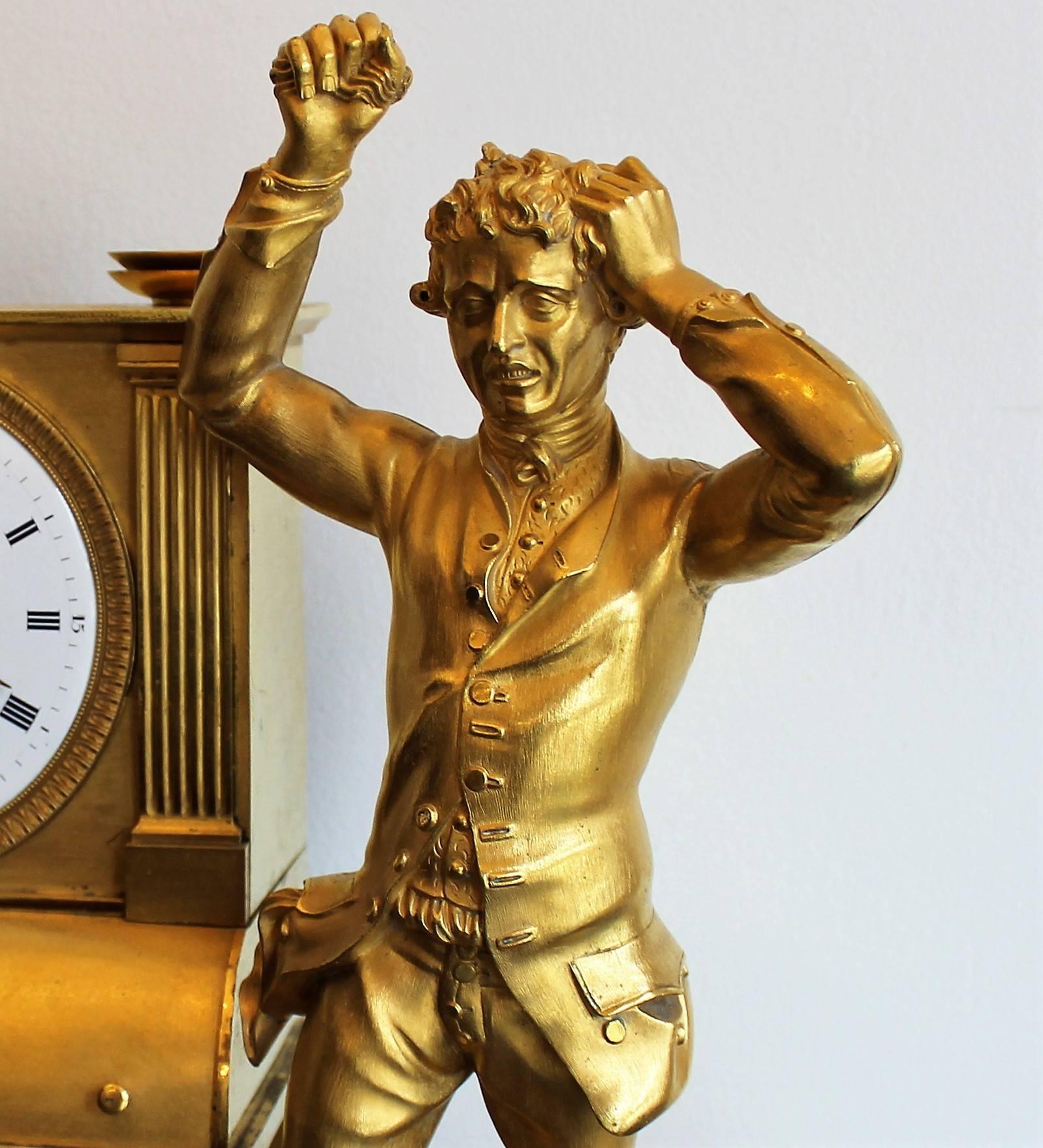 French Bronze Gilded Empire Period Allegorical Clock 1