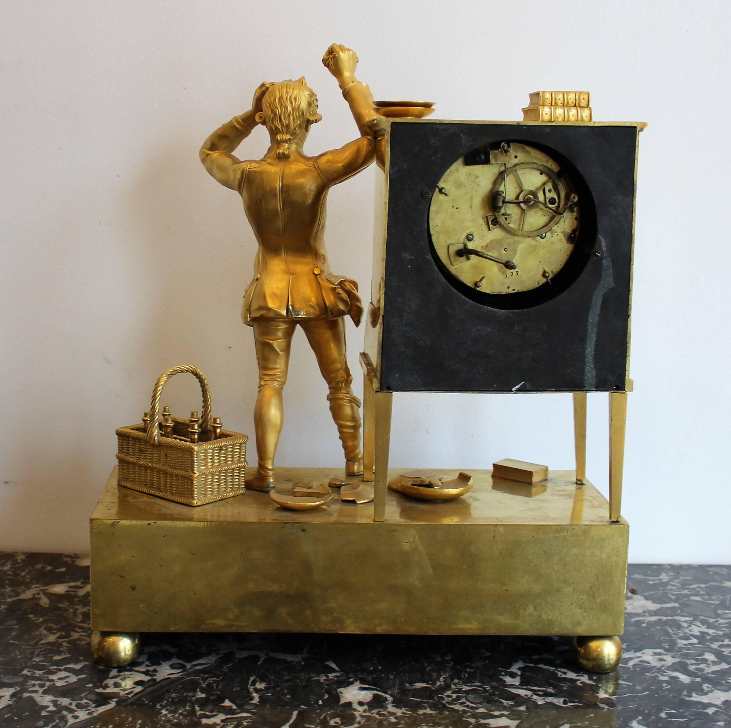 French Bronze Gilded Empire Period Allegorical Clock 6
