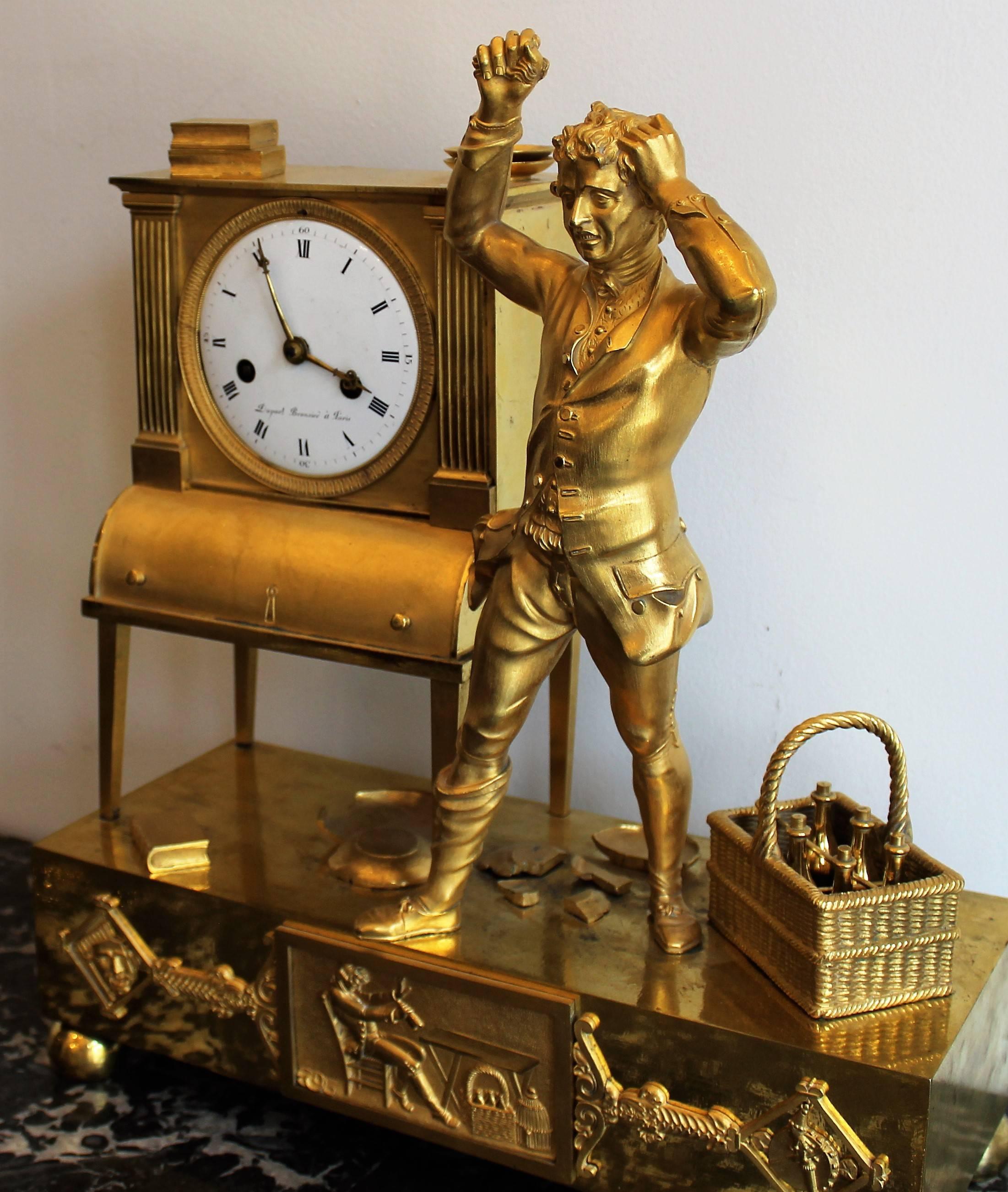 French Bronze Gilded Empire Period Allegorical Clock 5