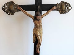 Early 19th Century Hand-Carved and Polychromed Wood Crucifix from Quebec