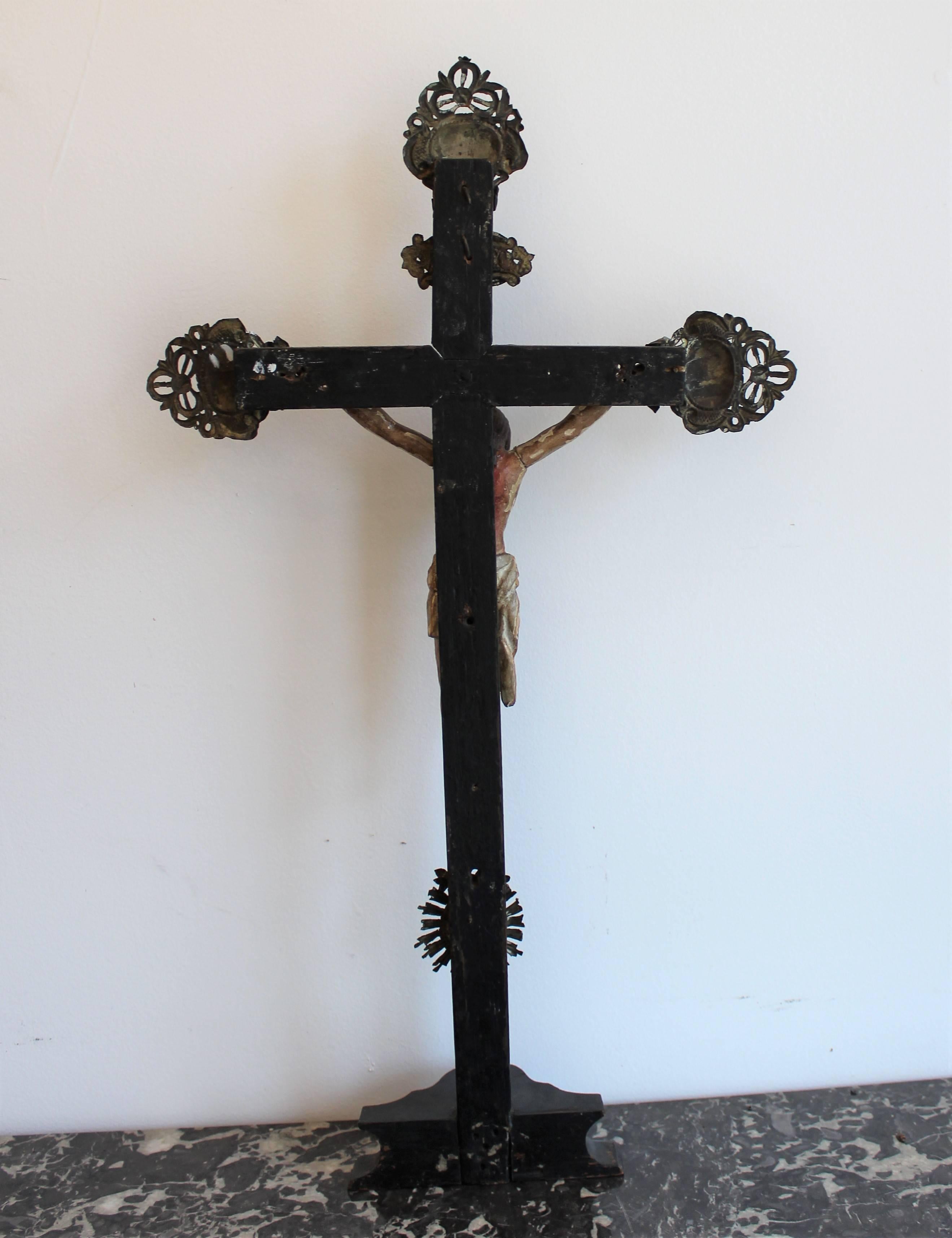 Early 19th Century Hand-Carved and Polychromed Wood Crucifix from Quebec 3
