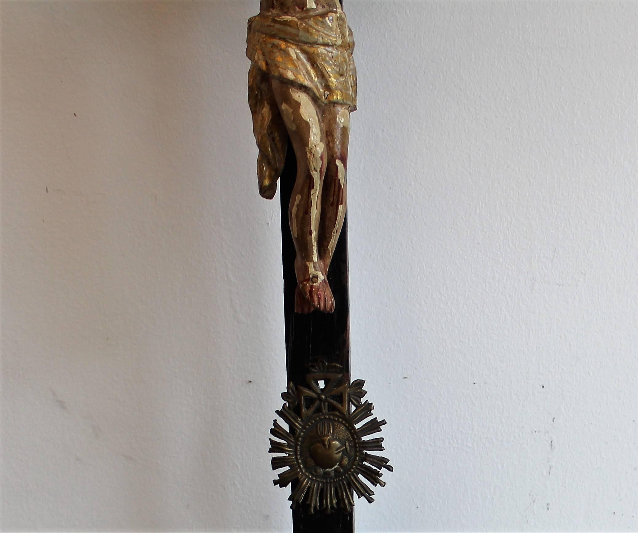 Early 19th Century Hand-Carved and Polychromed Wood Crucifix from Quebec 2