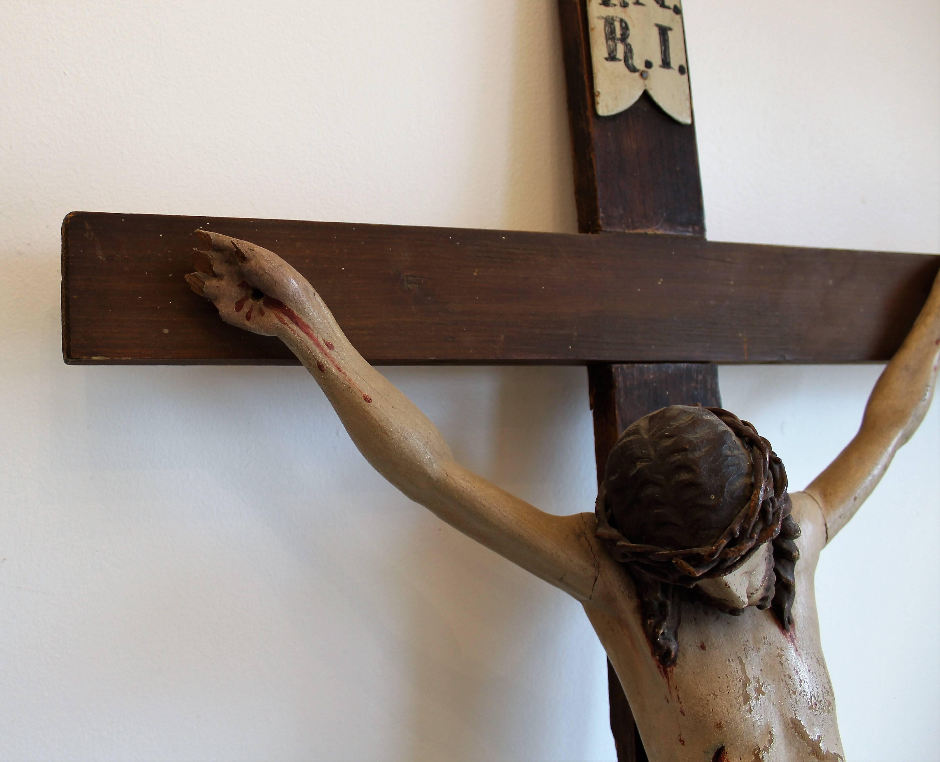 Early 19th Century European Hand Carved and Polychromed Wood Crucifix 5