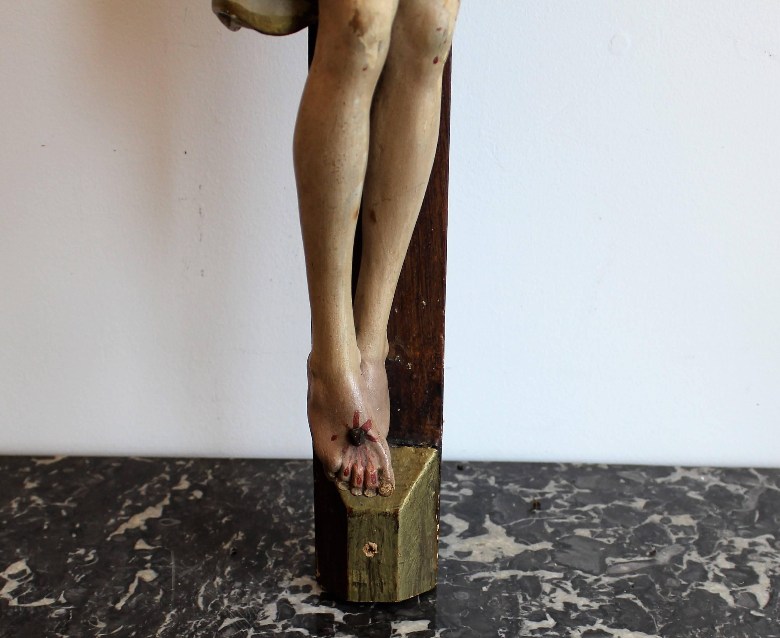 Early 19th Century European Hand Carved and Polychromed Wood Crucifix 3