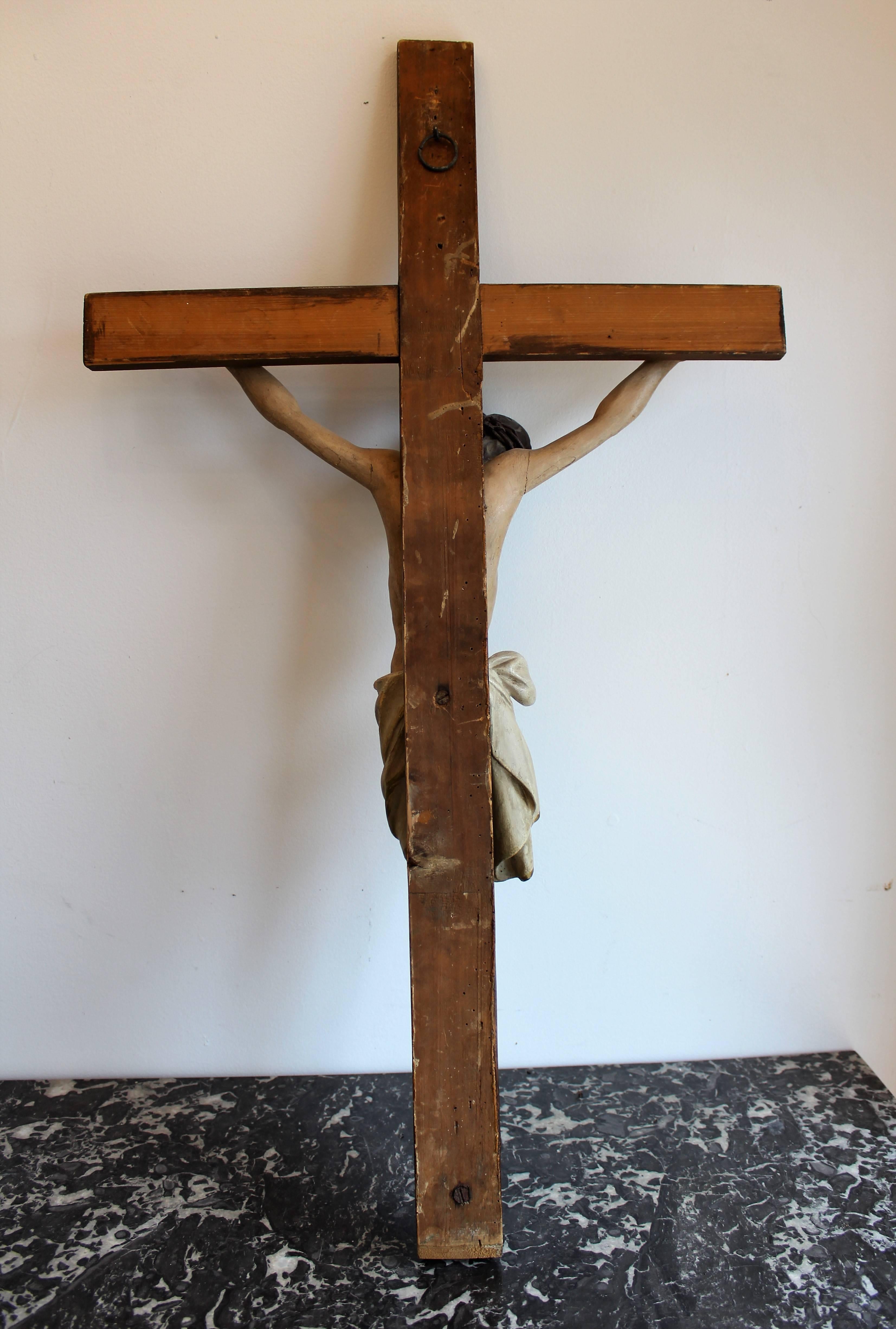 Early 19th Century European Hand Carved and Polychromed Wood Crucifix 6