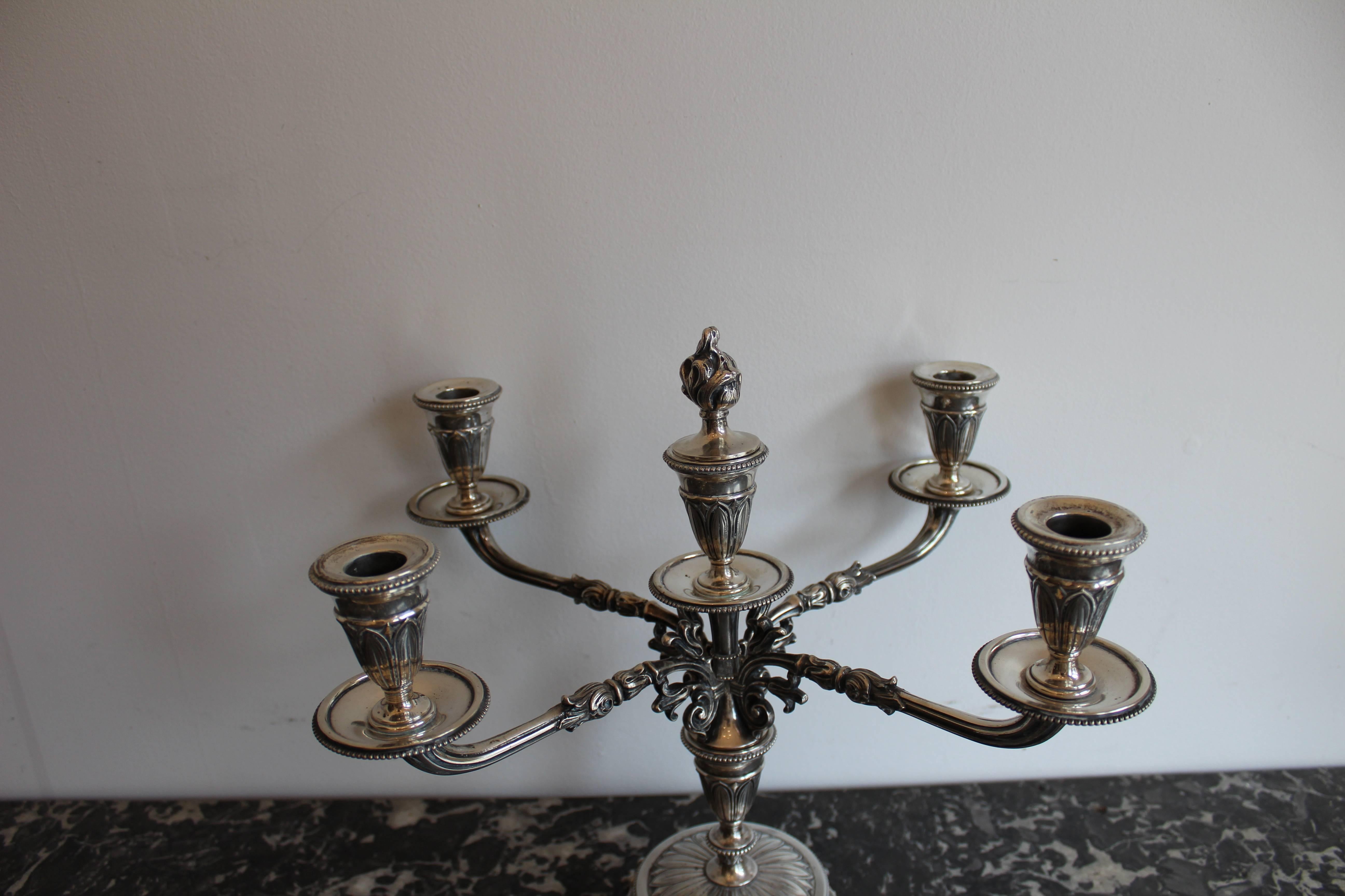 Pair of 19th century Continental silver candelabra. Weight: Just under four kilograms.