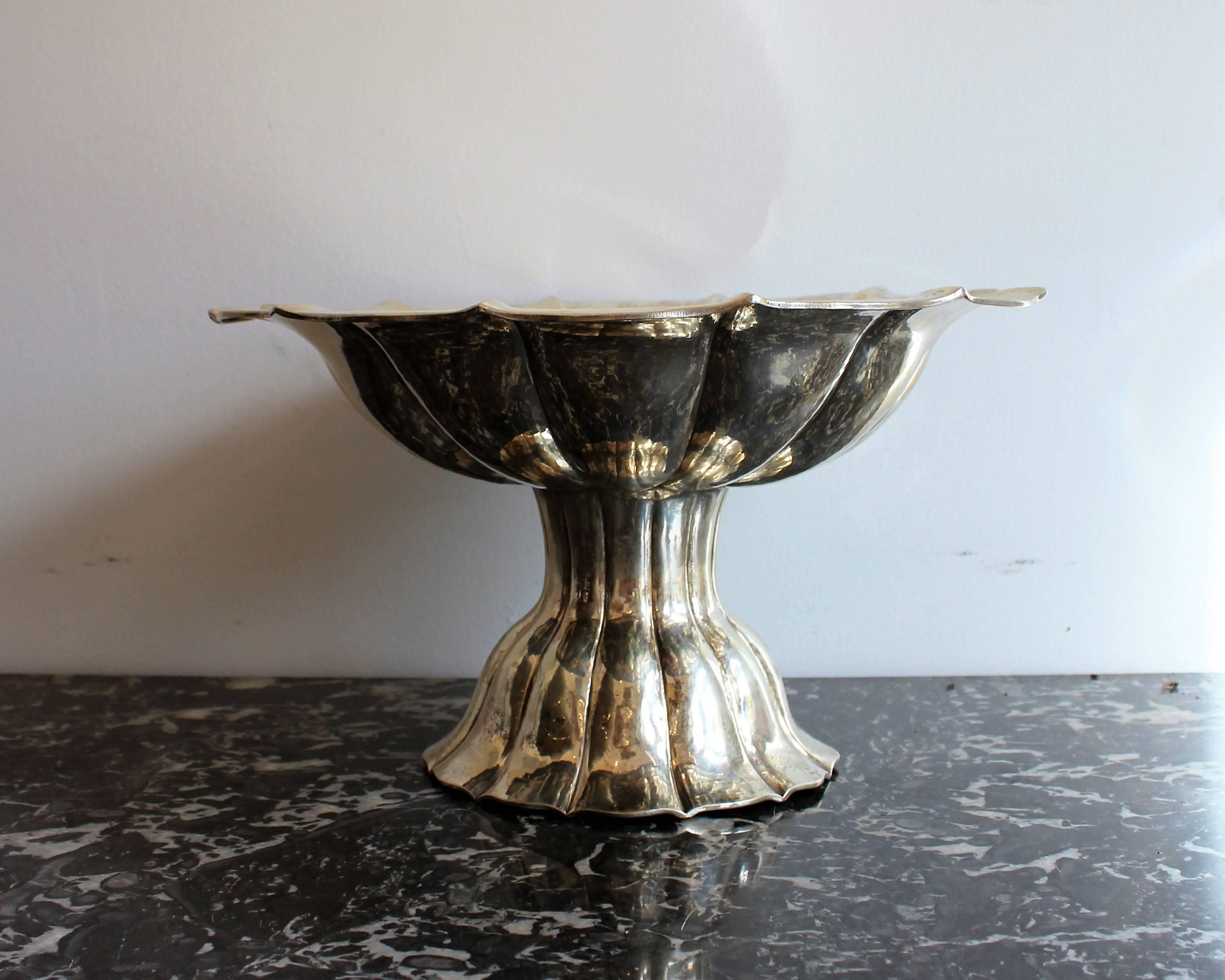 Secessionist hand-hammered continental silver compote.