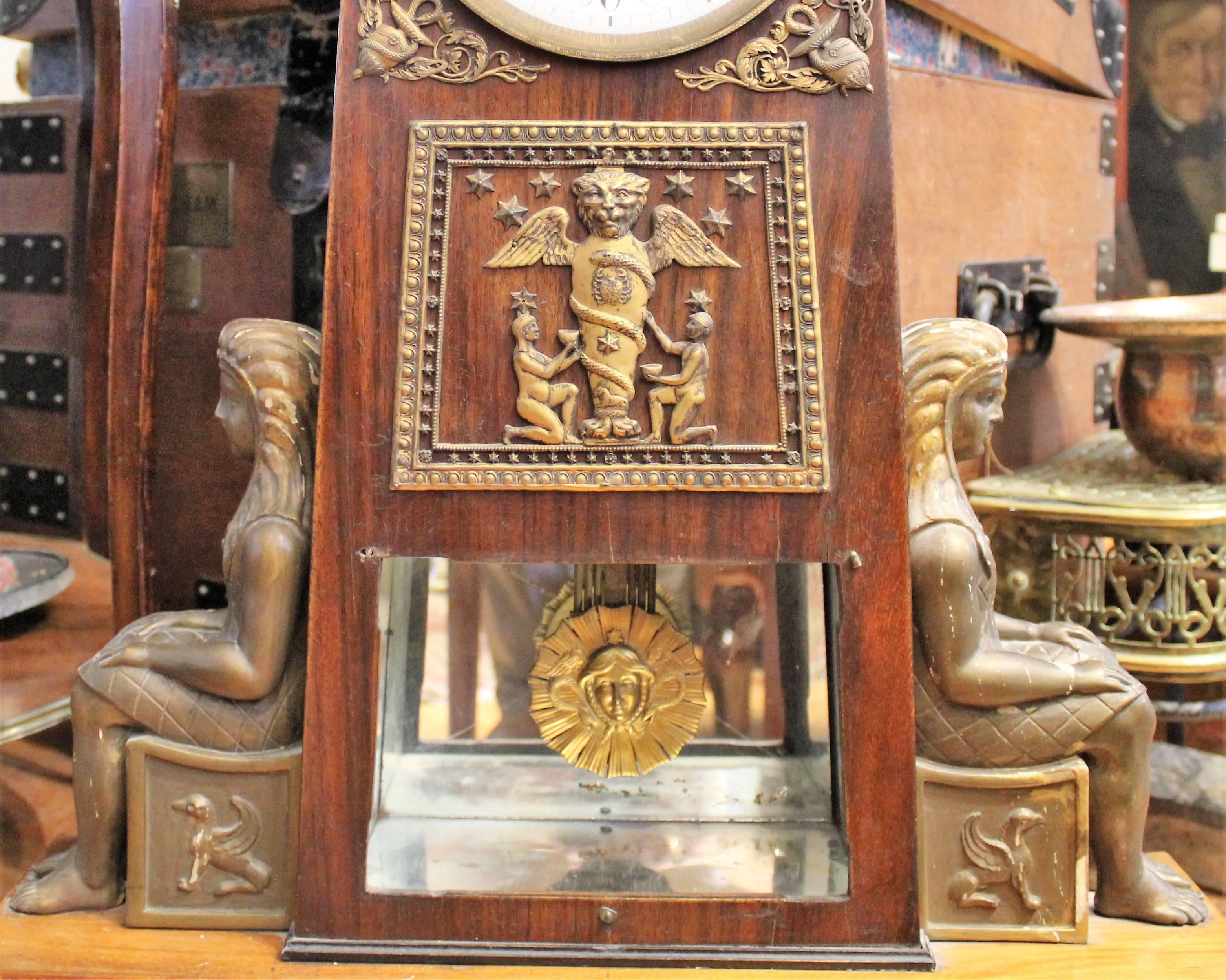 Egyptian Revival Grande Sonnerie Clock from the Biedermeier Period In Fair Condition For Sale In Hamilton, Ontario