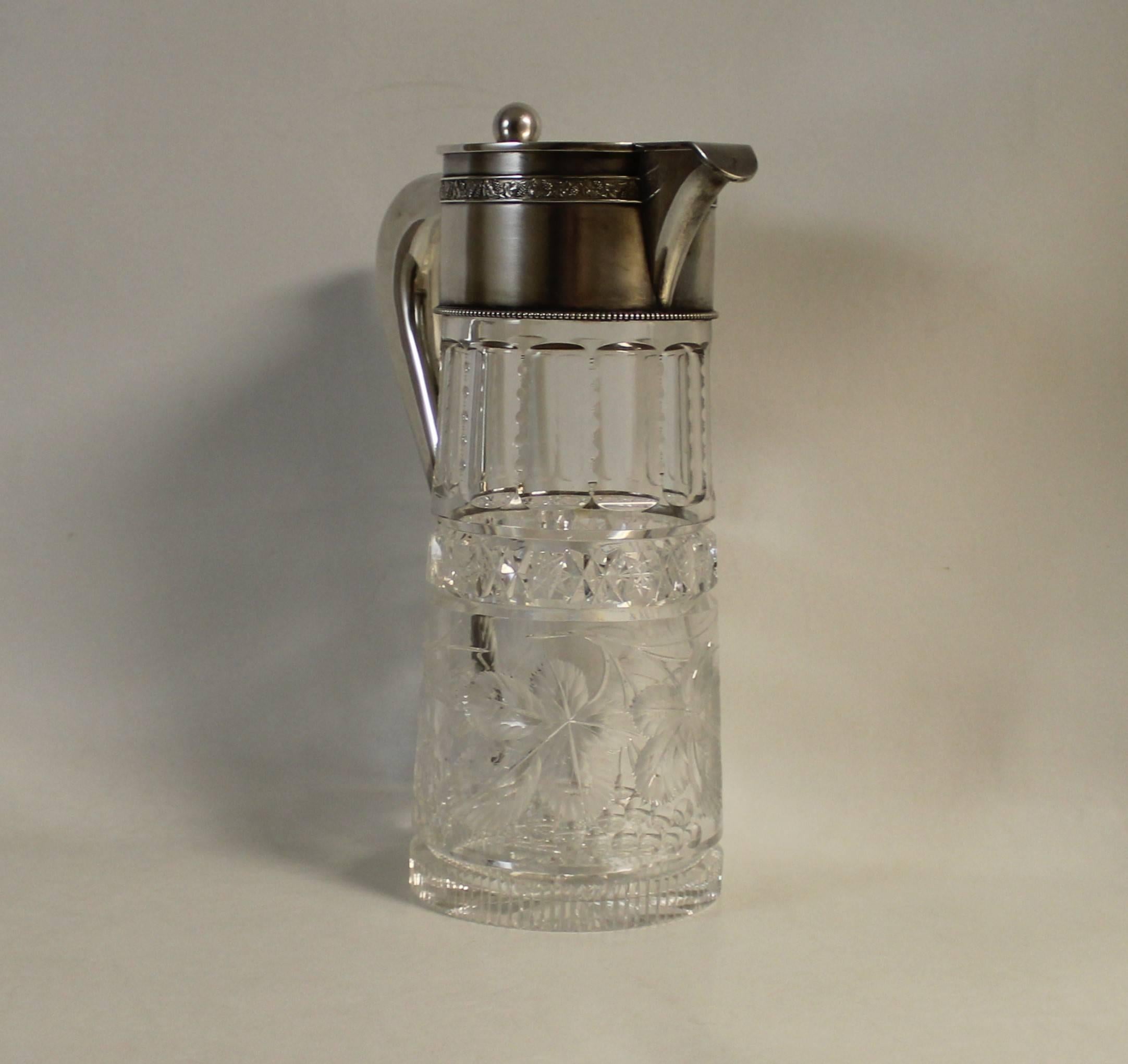 19th Century Continental Silver and Cut Crystal Pitcher For Sale 1