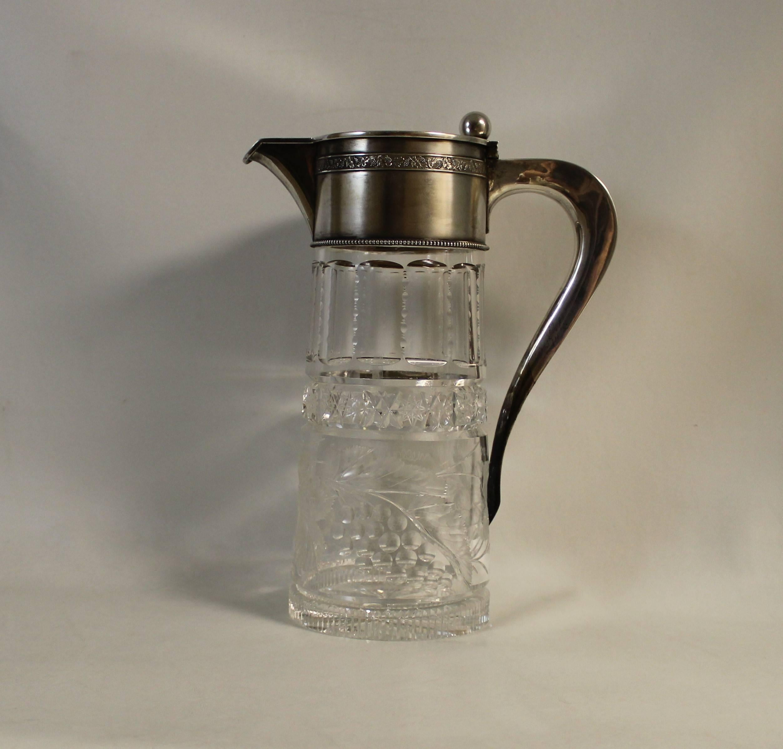 19th Century Continental Silver and Cut Crystal Pitcher For Sale 2