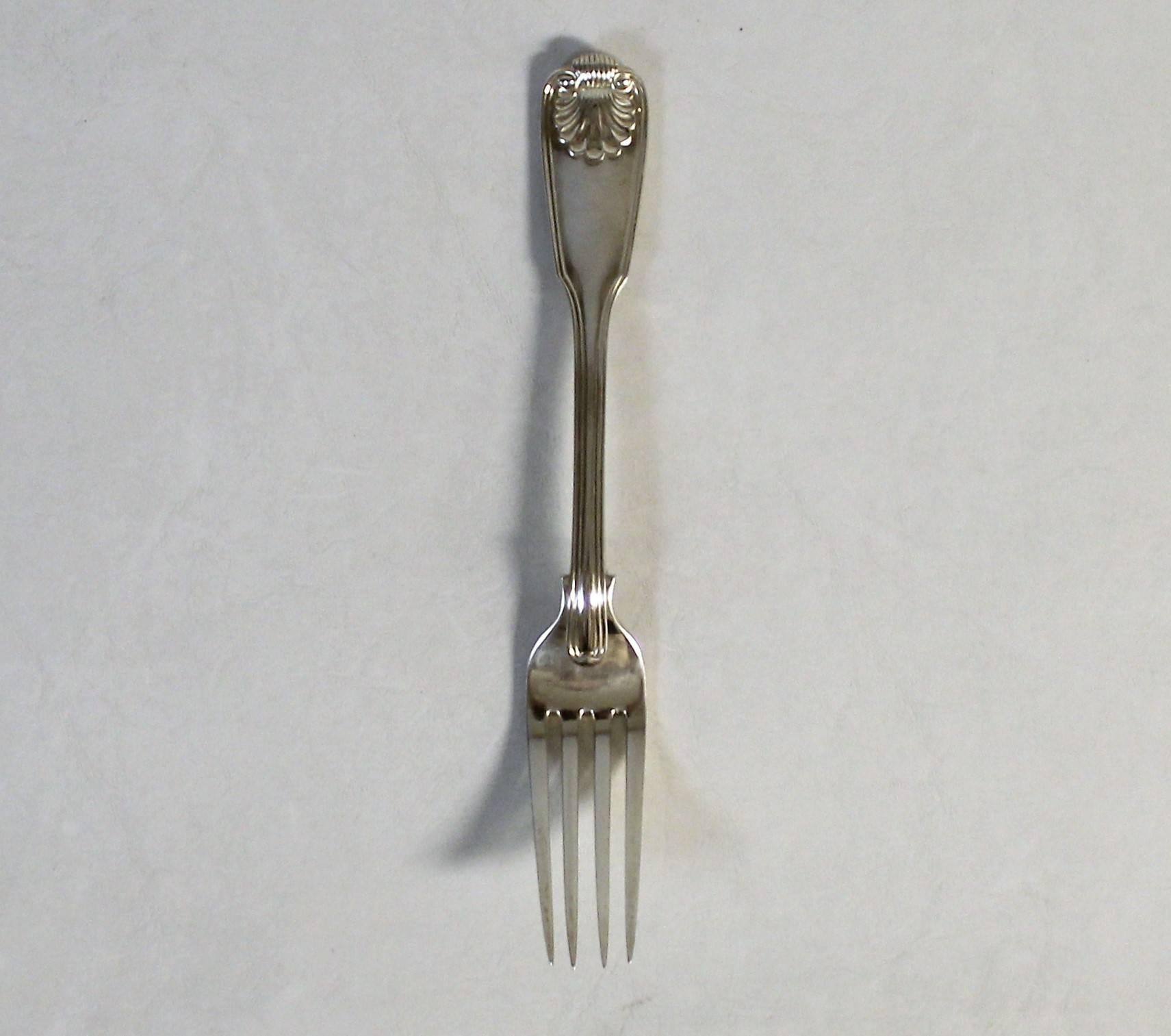 Twelve English 19th century Chawner & Co - George William Adams sterling silver forks, 1858, London hallmark
Weight: 1212 grams.