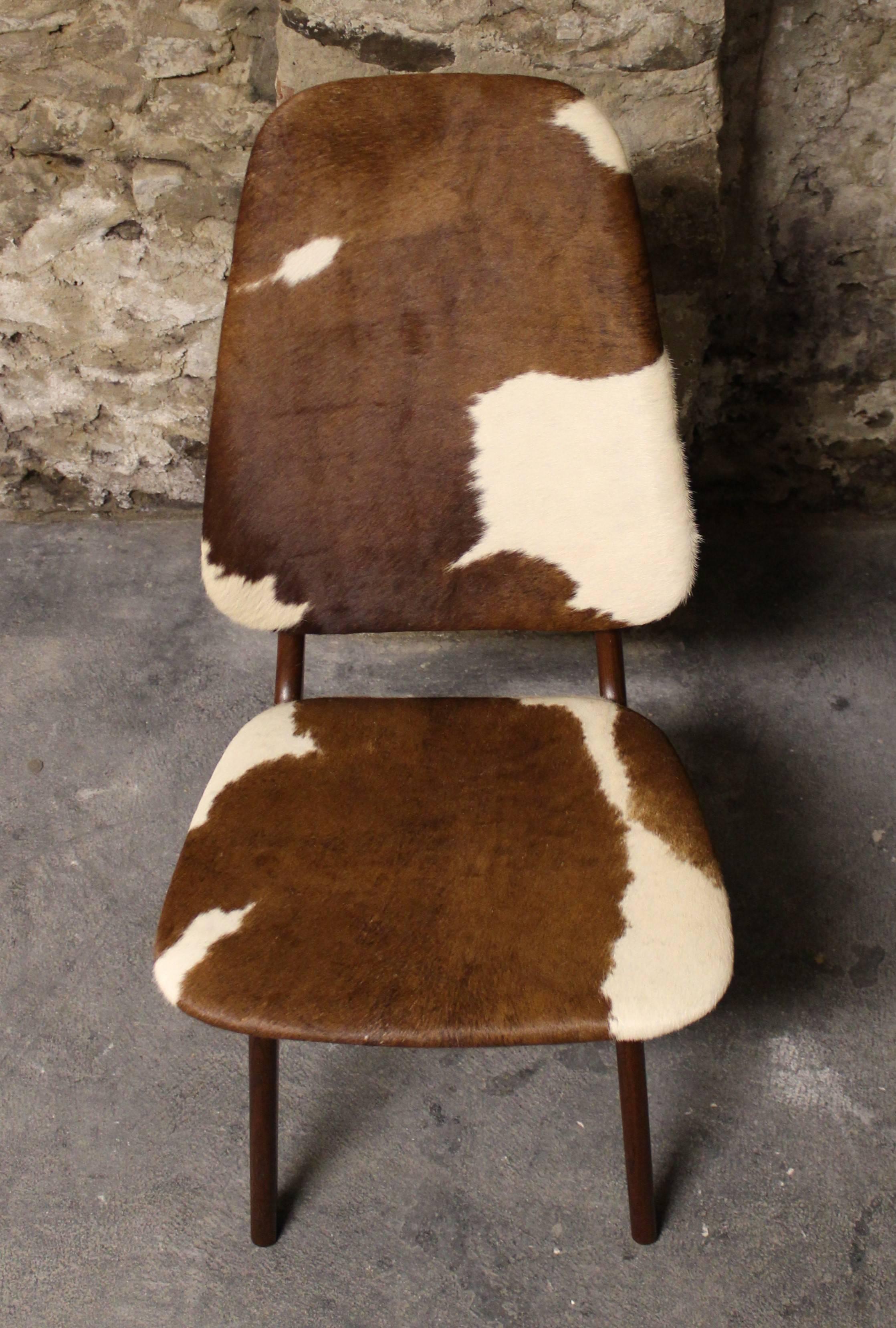 Four Arne Hovmand Olsen Danish Teak Dining Chairs with Cowhide Upholstery 2