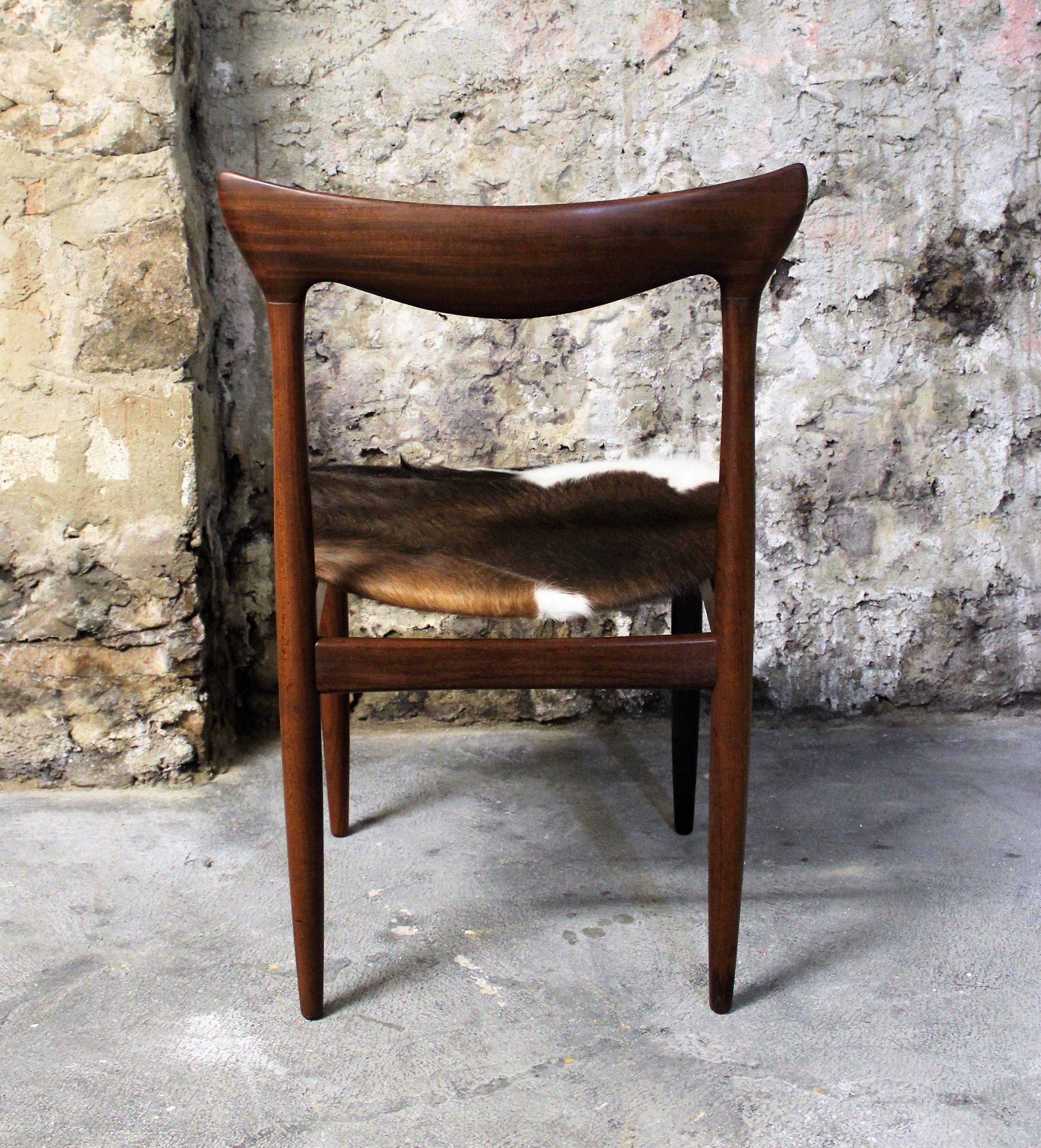 Four H. W. Klein Danish Teak Dining Chairs in Cowhide Upholstery In Excellent Condition In Hamilton, Ontario