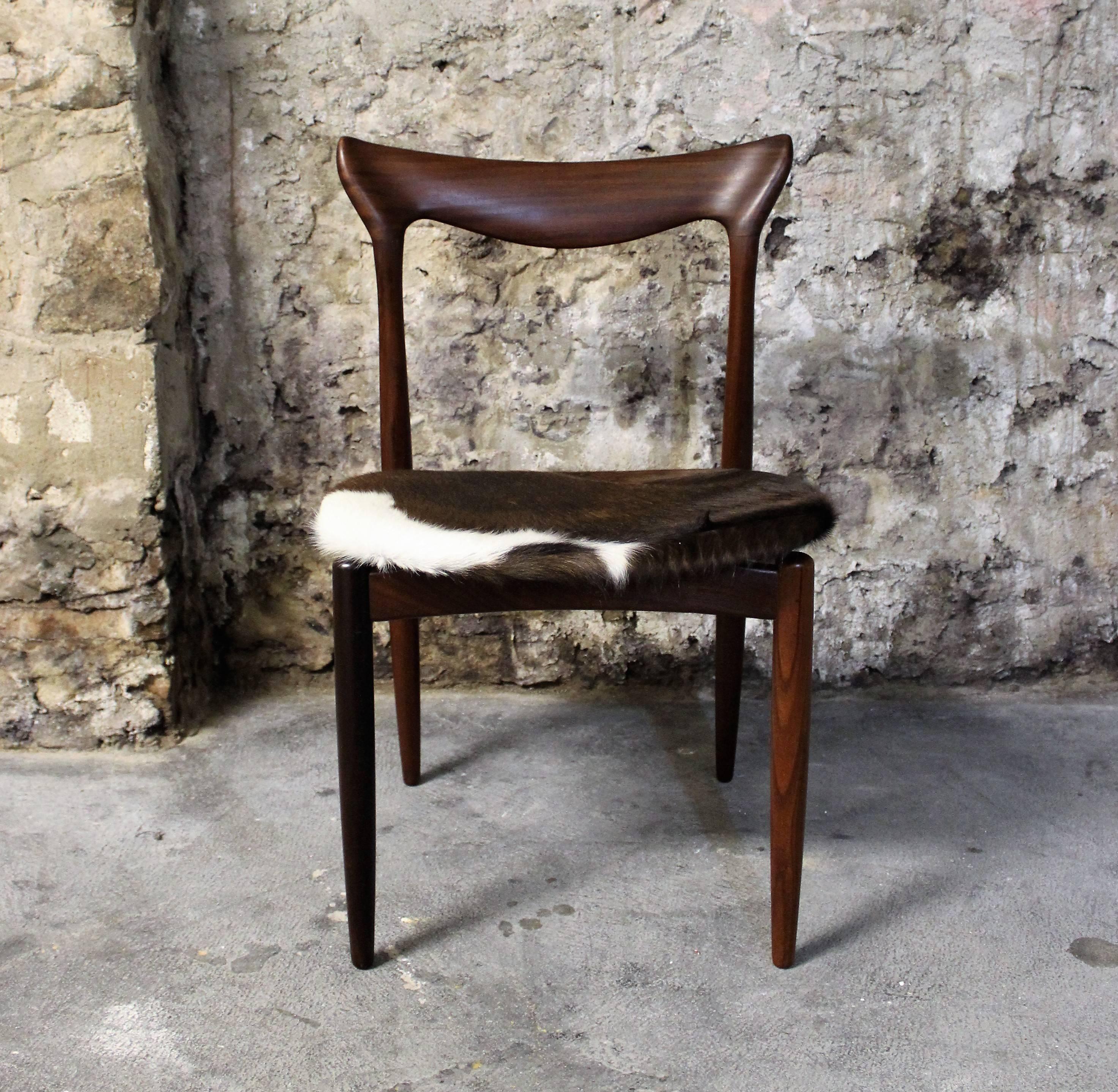 Mid-20th Century Four H. W. Klein Danish Teak Dining Chairs in Cowhide Upholstery