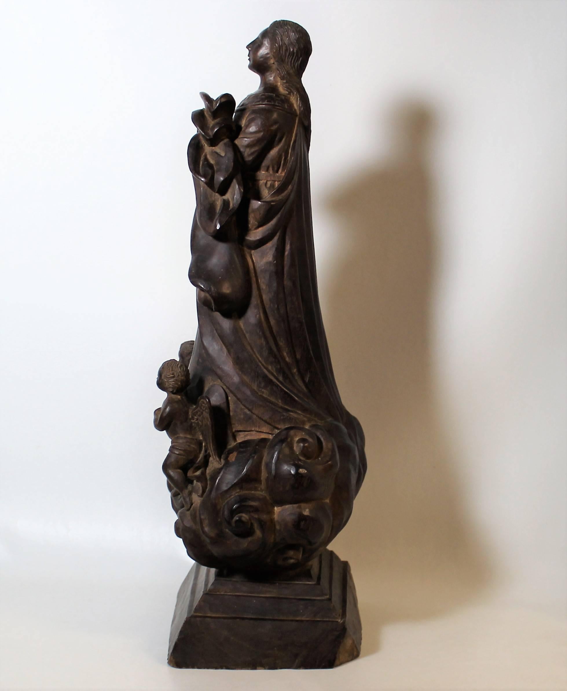 17th Century Virgin of the Immaculate Conception Religious Sculpture In Fair Condition In Hamilton, Ontario