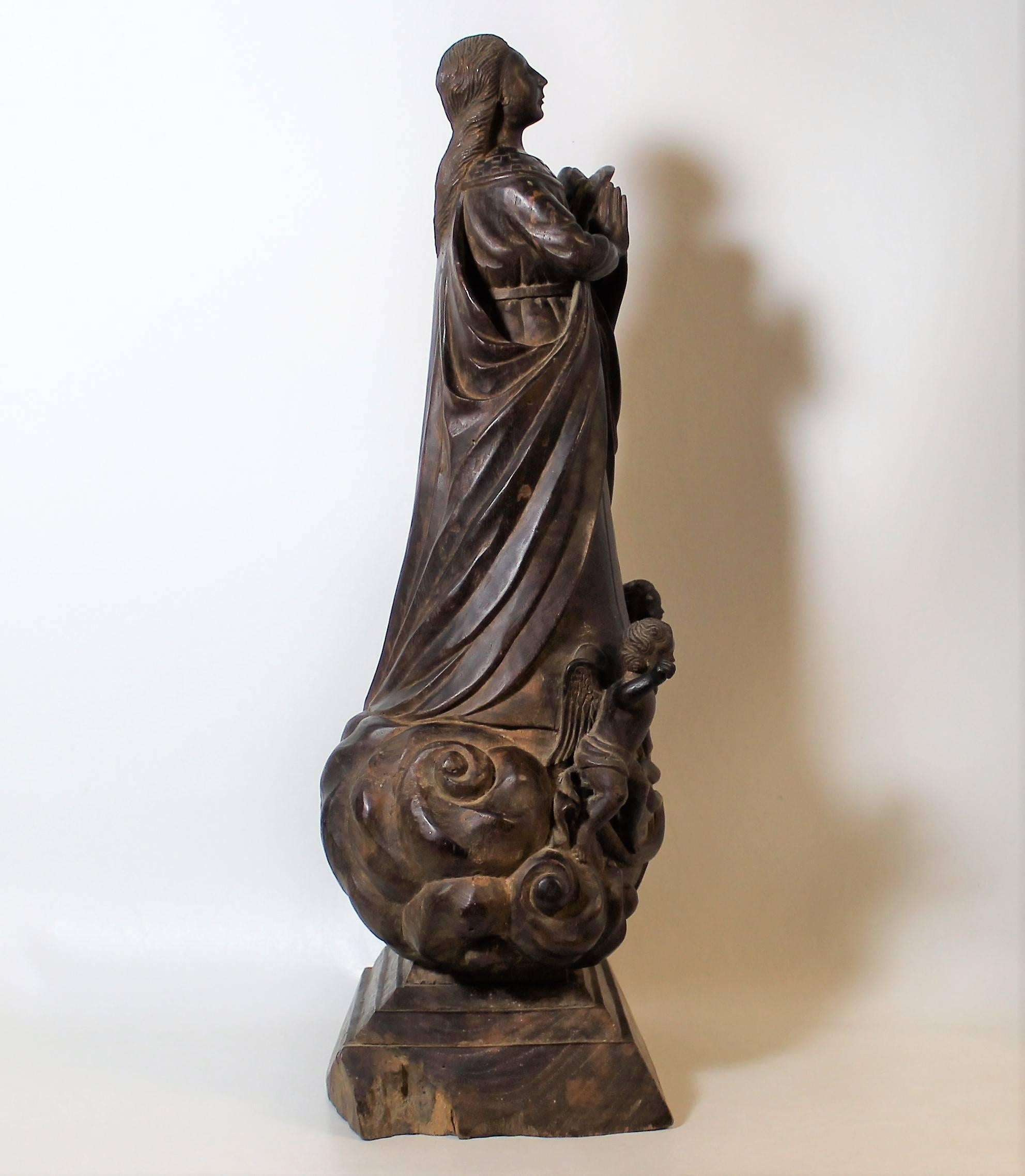 17th Century Virgin of the Immaculate Conception Religious Sculpture 1