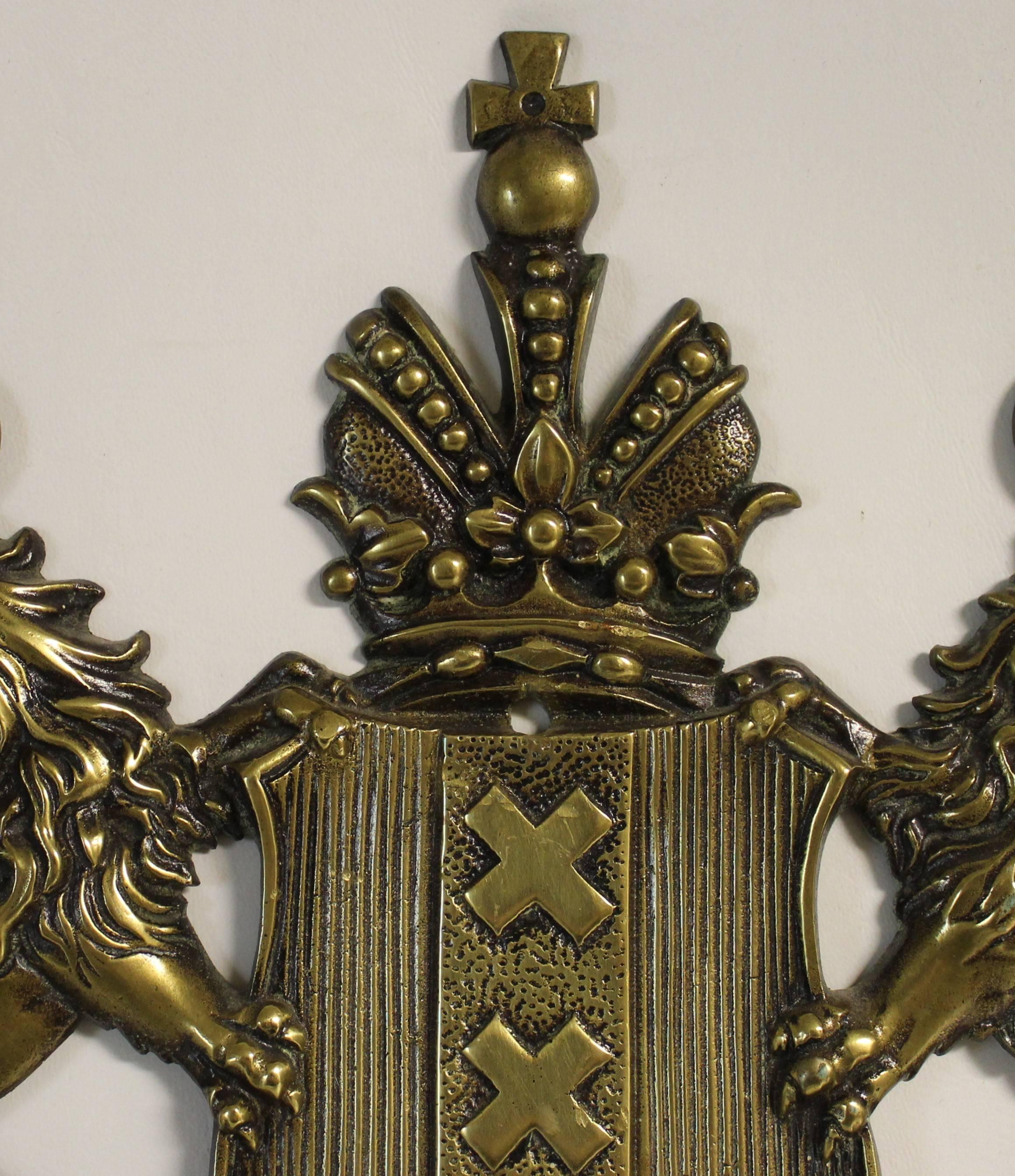Coat of Arms Brass Coat Hanger In Good Condition In Hamilton, Ontario