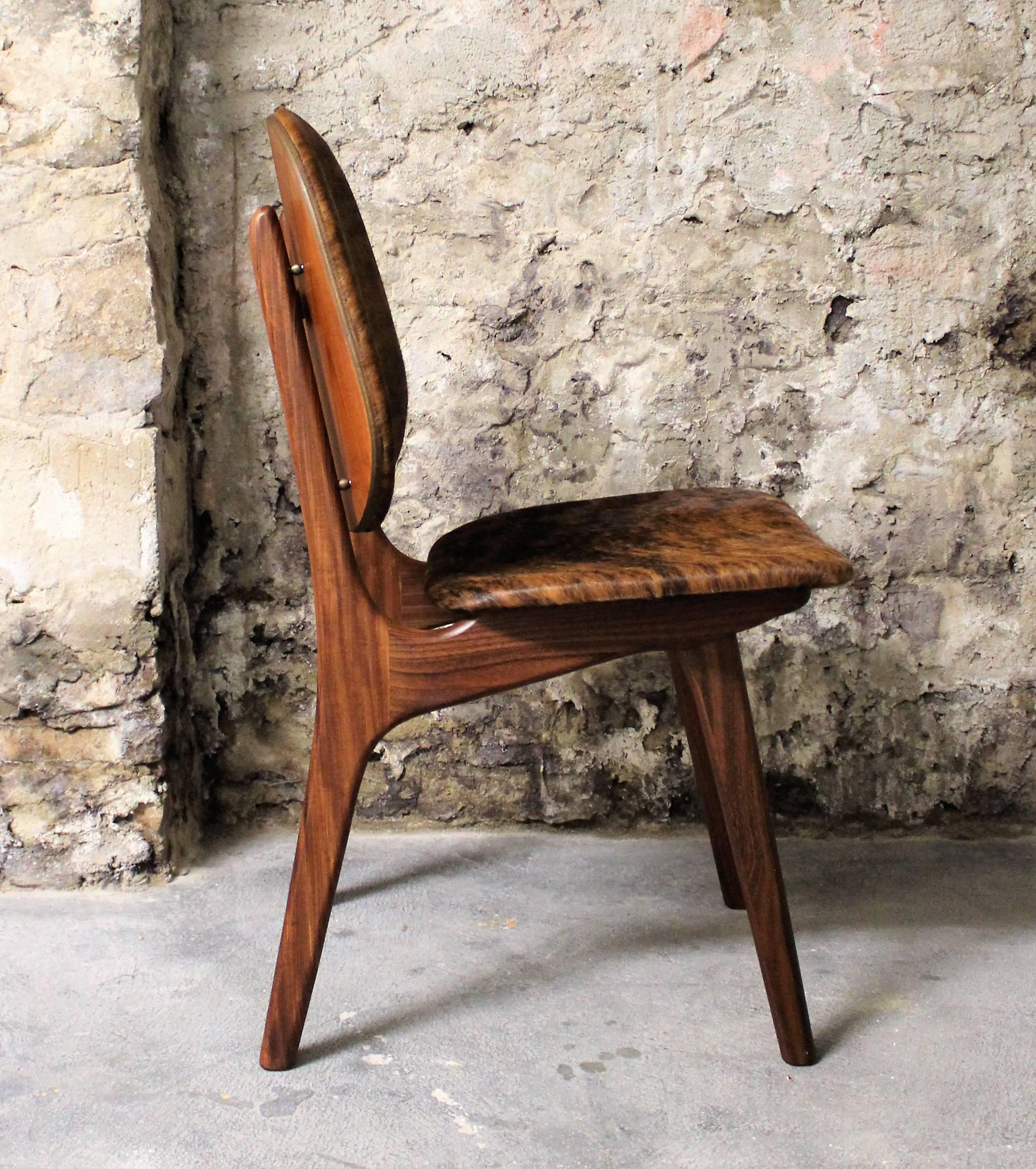 20th Century Arne Hovmand-Olsen Set of for Danish Teak Dining Chairs in Cowhide Upholstery