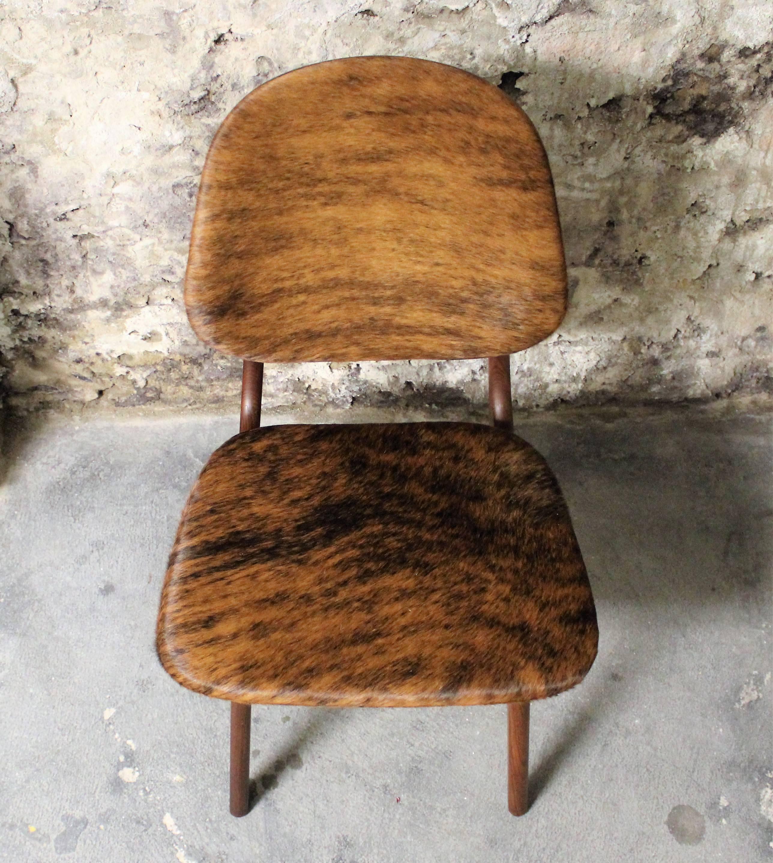 Arne Hovmand-Olsen Set of for Danish Teak Dining Chairs in Cowhide Upholstery 1