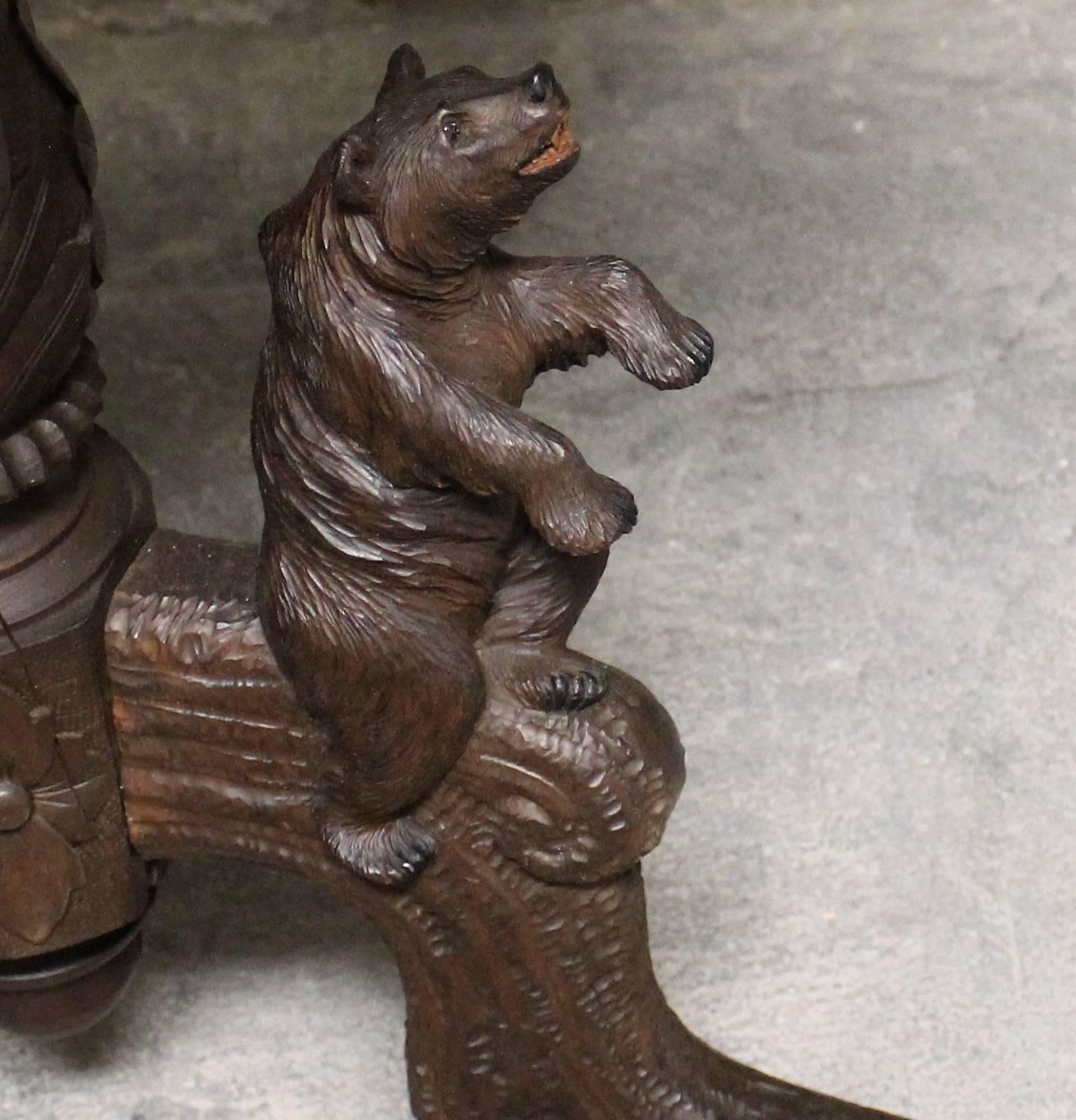 Swiss 19th Century Black Forest Carved Bear Side Table