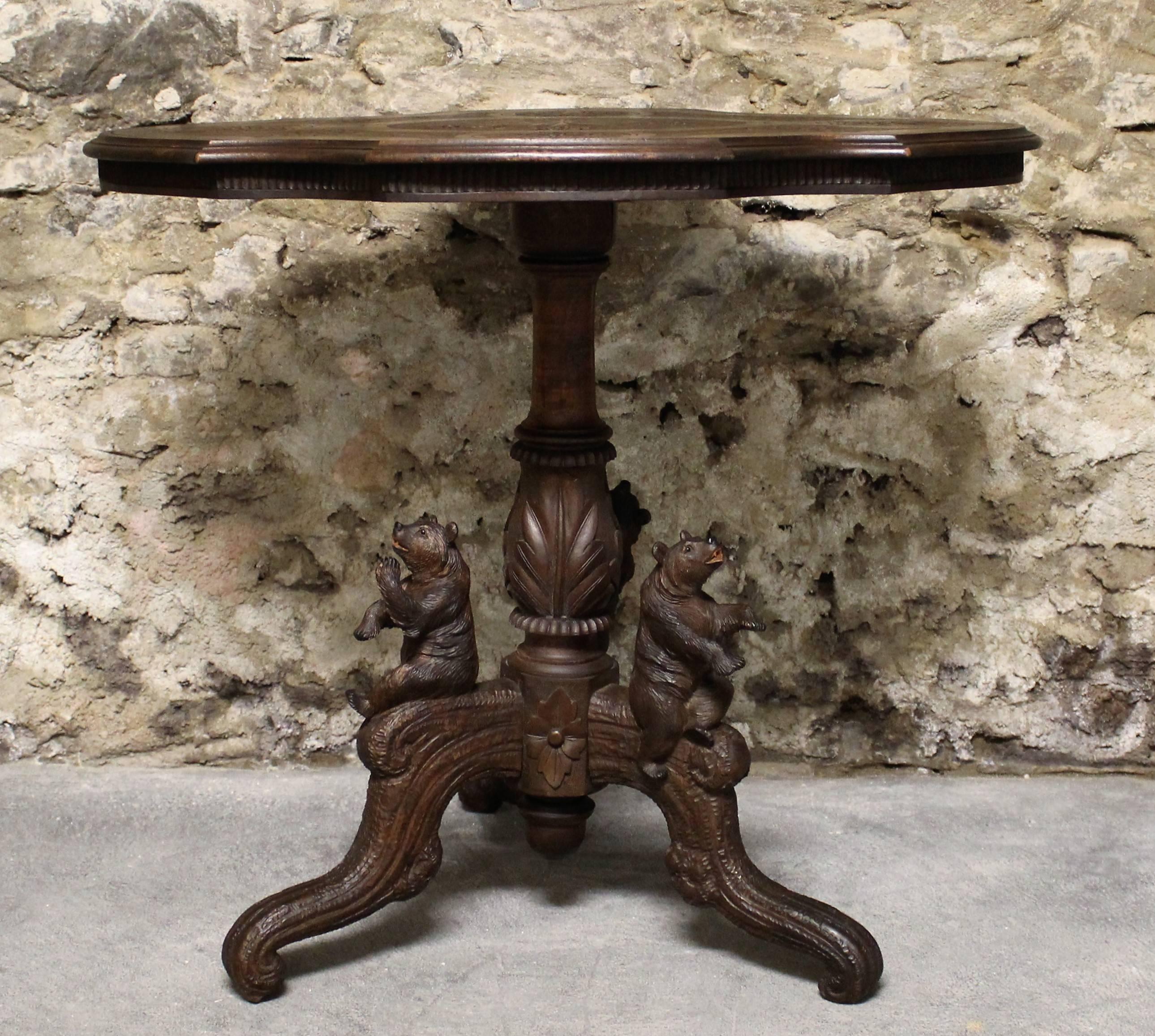 19th Century Black Forest Carved Bear Side Table 2
