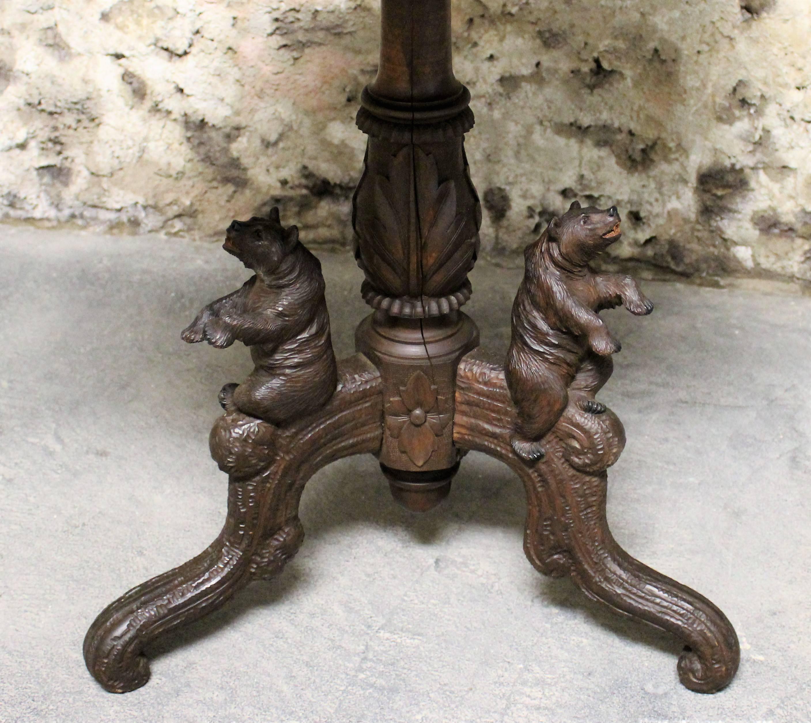 19th Century Black Forest Carved Bear Side Table 3