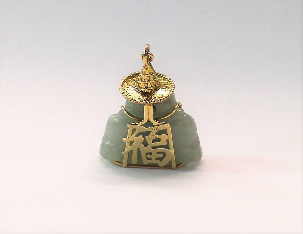 Mid-20th Century   Chinese 14-Karat Gold and Jade Buddha Necklace Pendant with Ruby For Sale