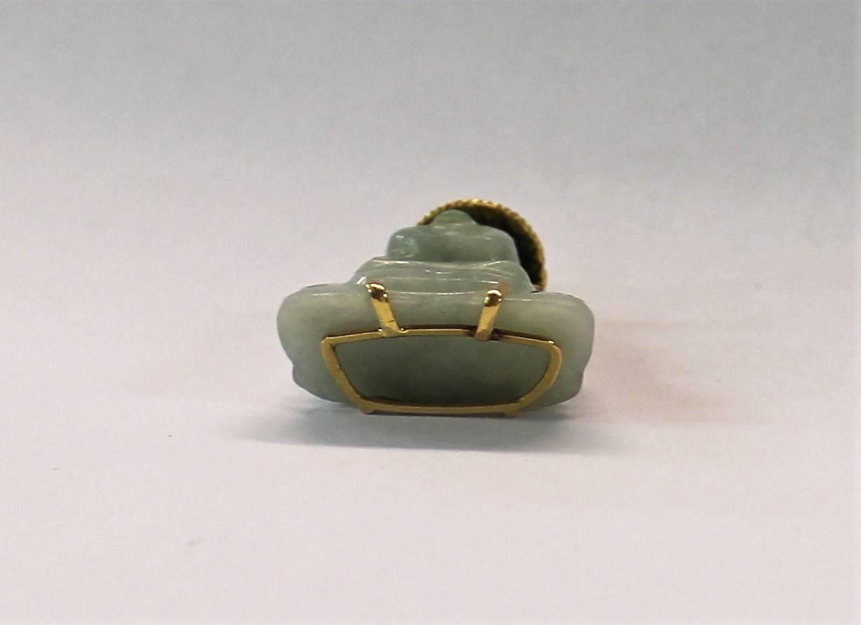 Mid-20th Century Chinese 14-Karat Gold and Jade Buddha Necklace Pendant with Ruby For Sale