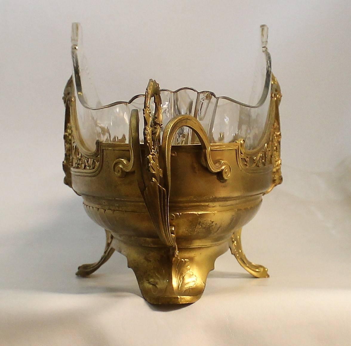 Metal 19th Century Gilt Centrepiece with Cut-Glass Insert For Sale
