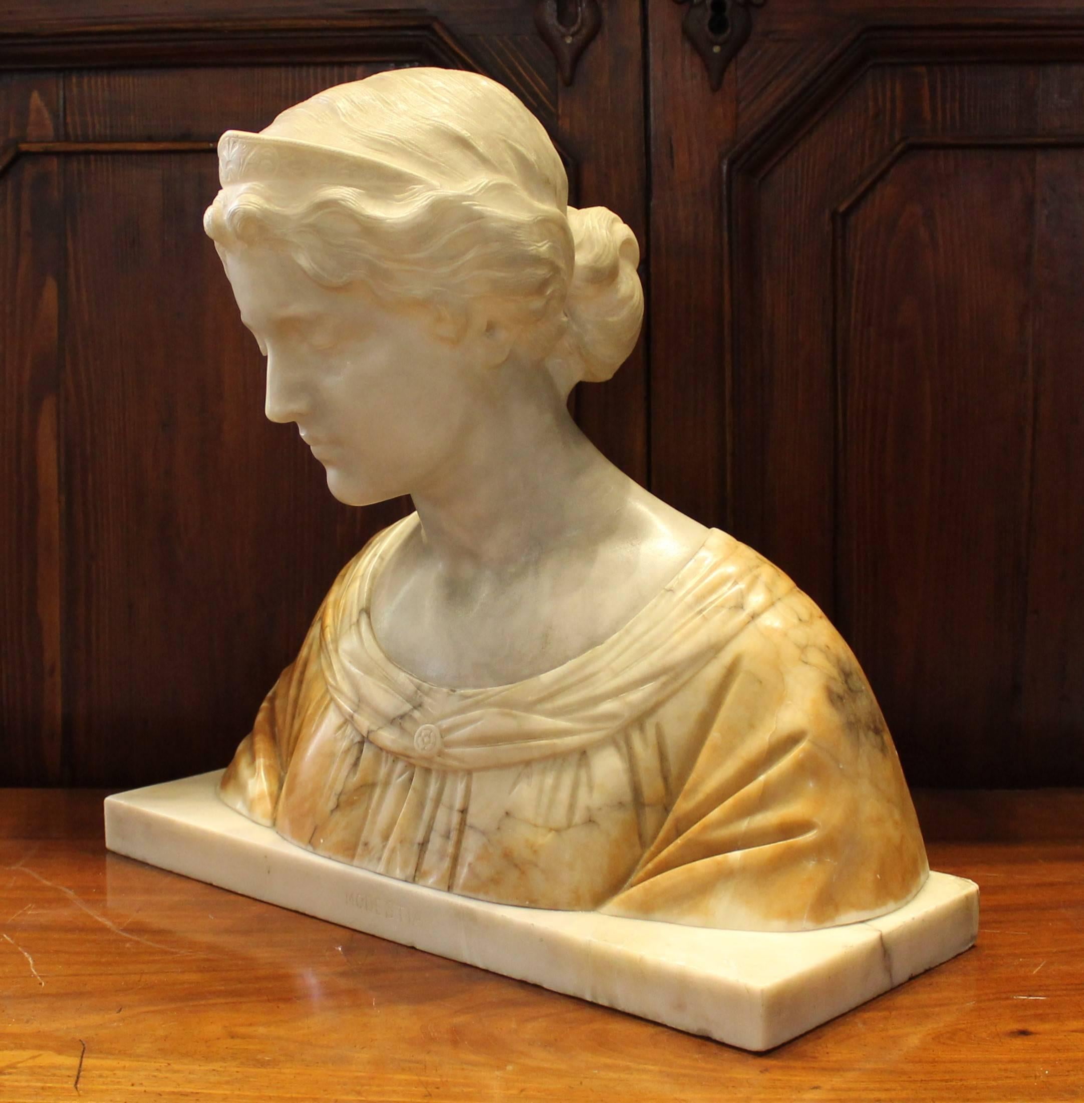 19th Century Italian Alabaster Bust In Good Condition In Hamilton, Ontario