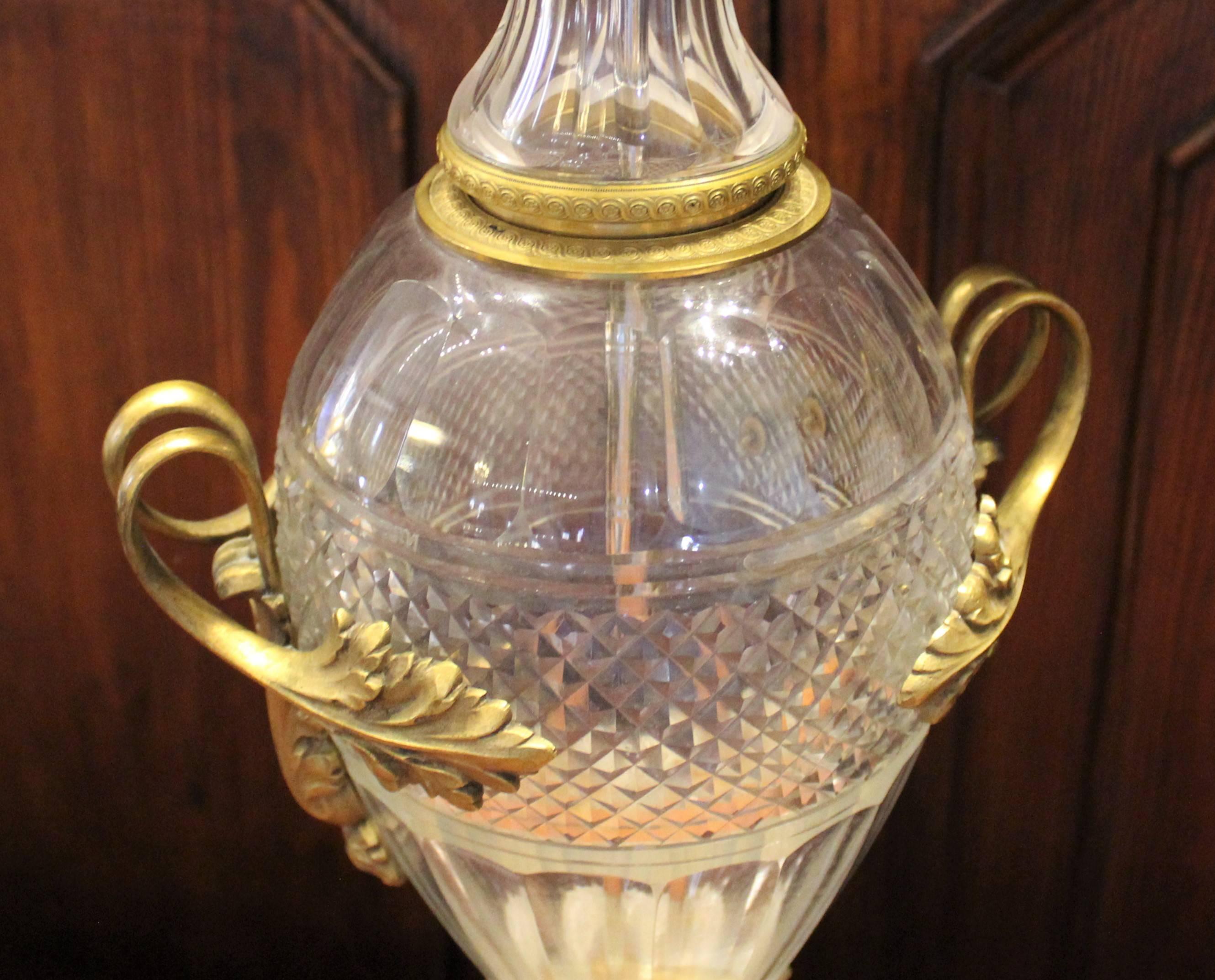 Pair of Louis XVI Style Cut Crystal Lamps with Gilt Bronze Mounts 4