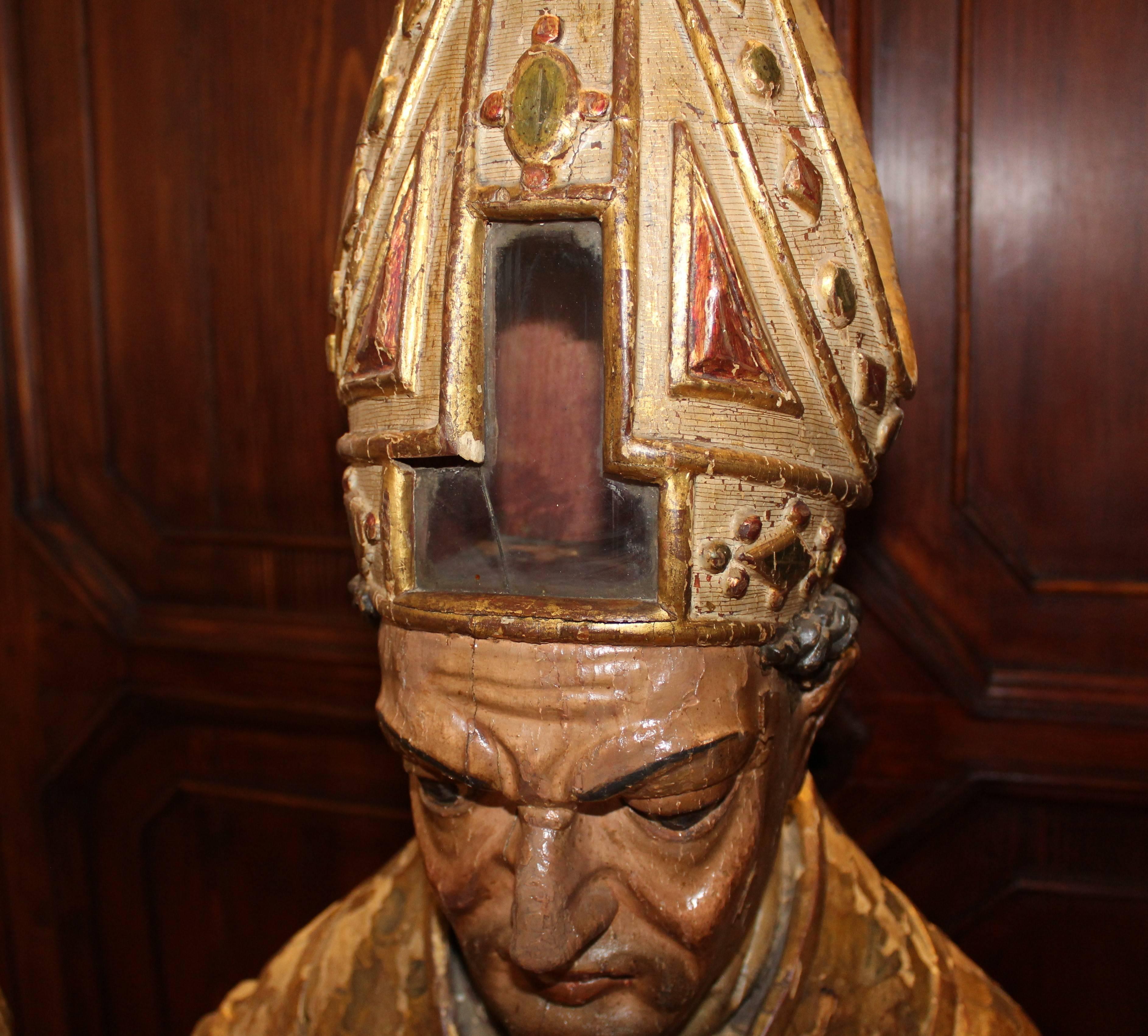 16th Century Polychrome Reliquary Bust of St. Dionysius the Areopagite 4