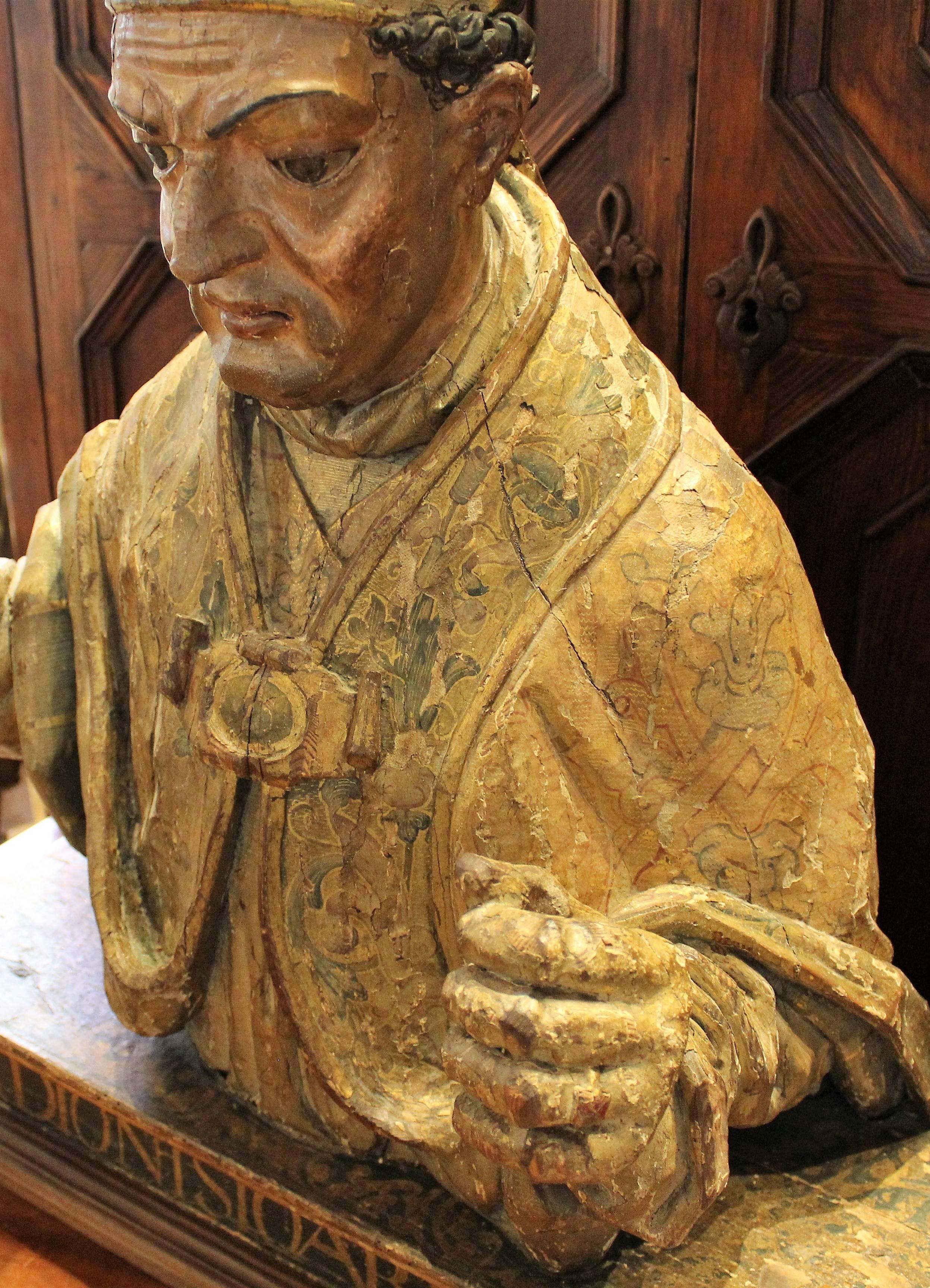 16th Century Polychrome Reliquary Bust of St. Dionysius the Areopagite 5