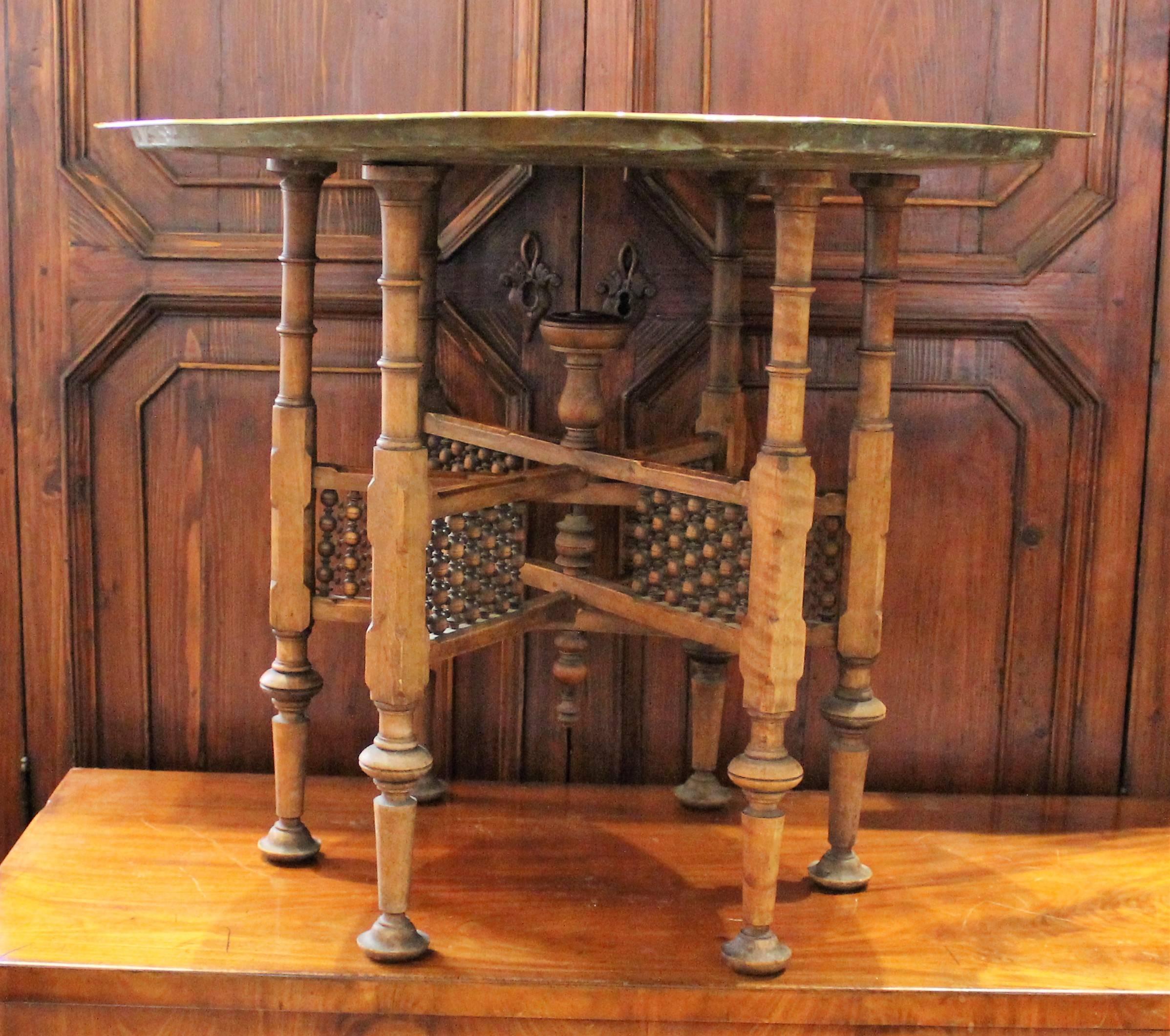 19th Century Persian Brass and Silver Inlaid Table In Good Condition In Hamilton, Ontario