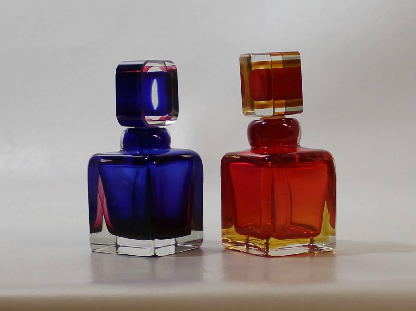 Italian Pair of Sommerso Formia Vetri Di Murano Perfume Bottles