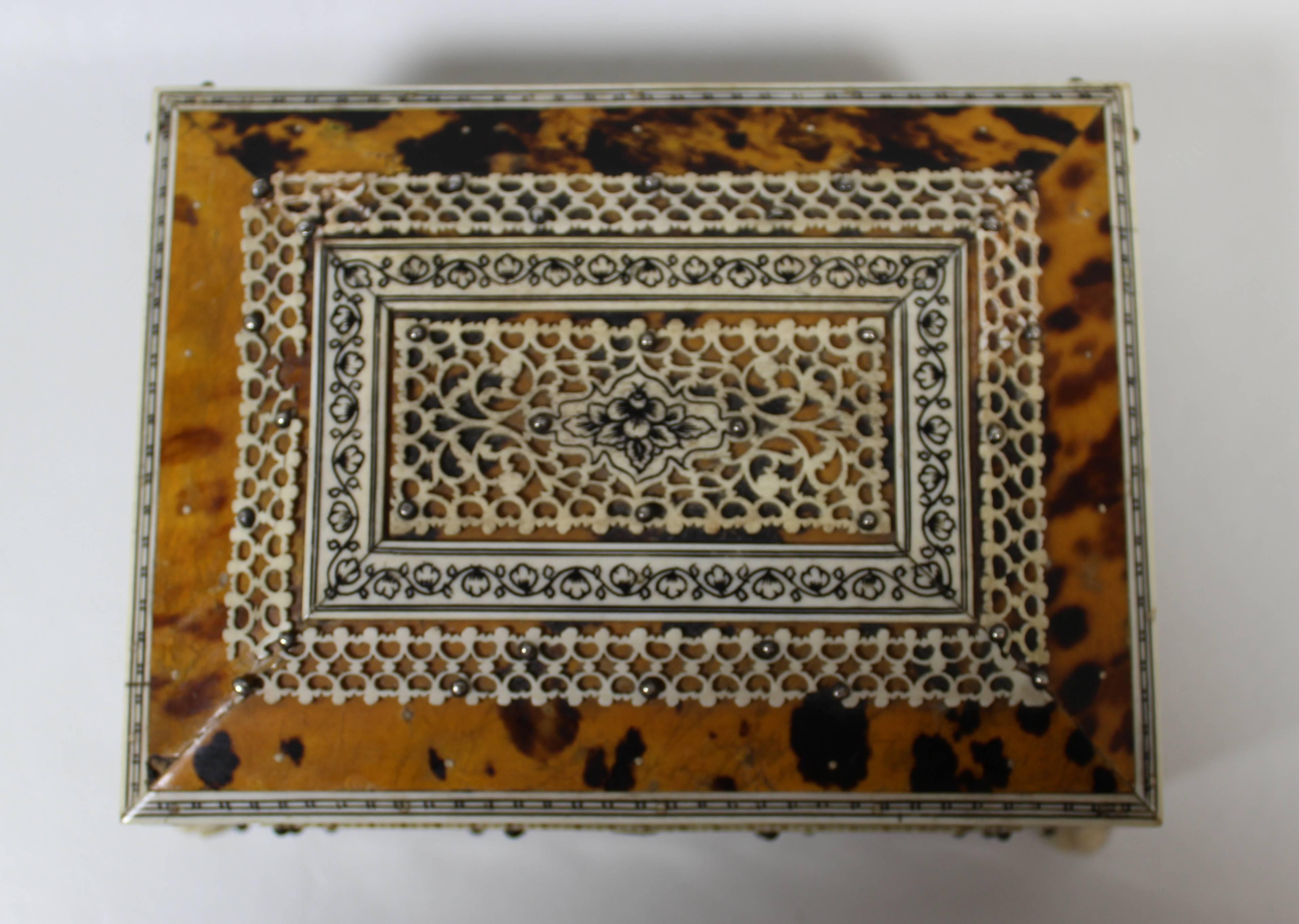 Anglo-Indian Tortoise Shell and Ivory Box, 19th Century

Jewelry or Trinket Box.

Free Shipping within the United States and Canada.