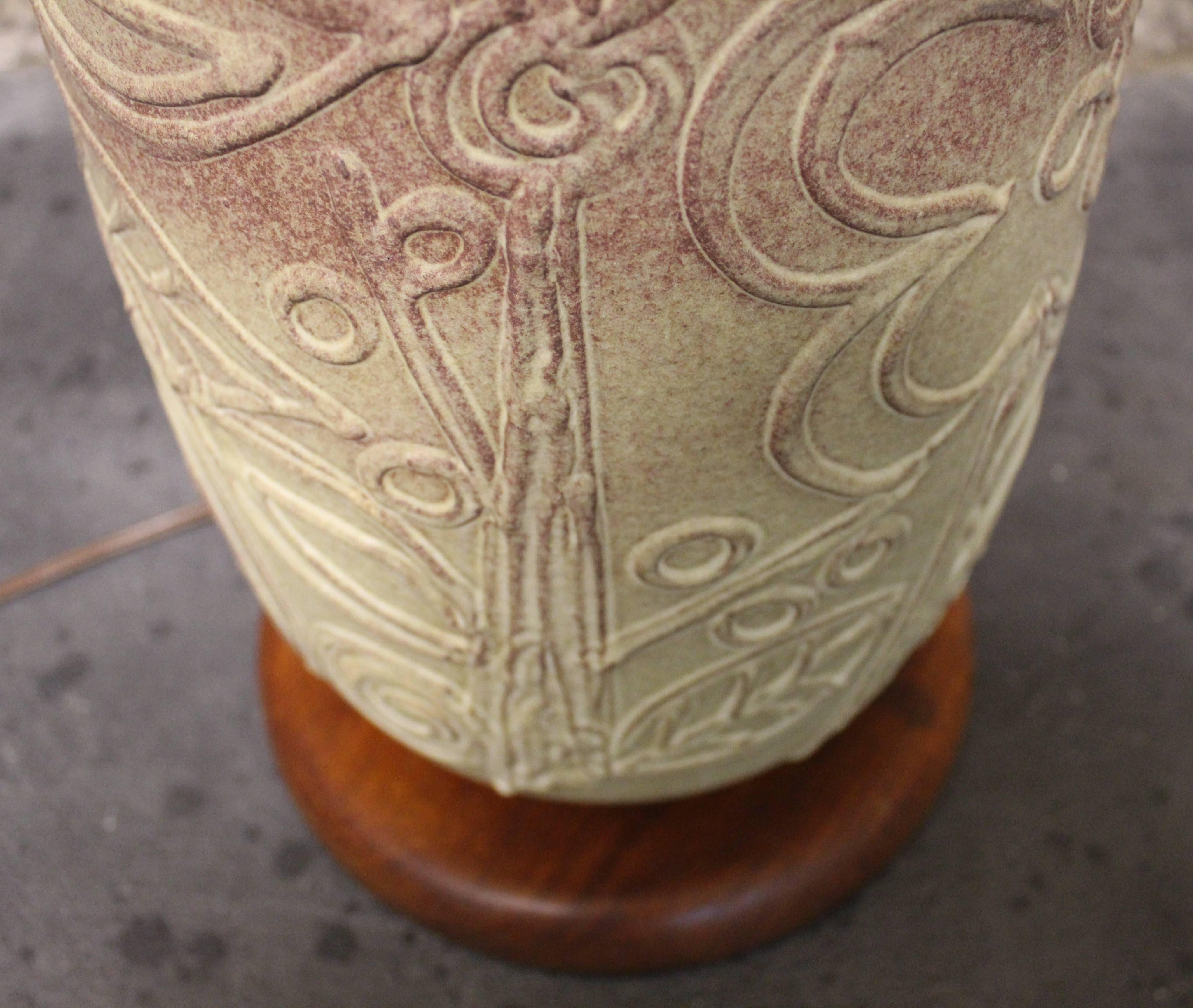Mid-Century Modern Teak Art Pottery Lamp