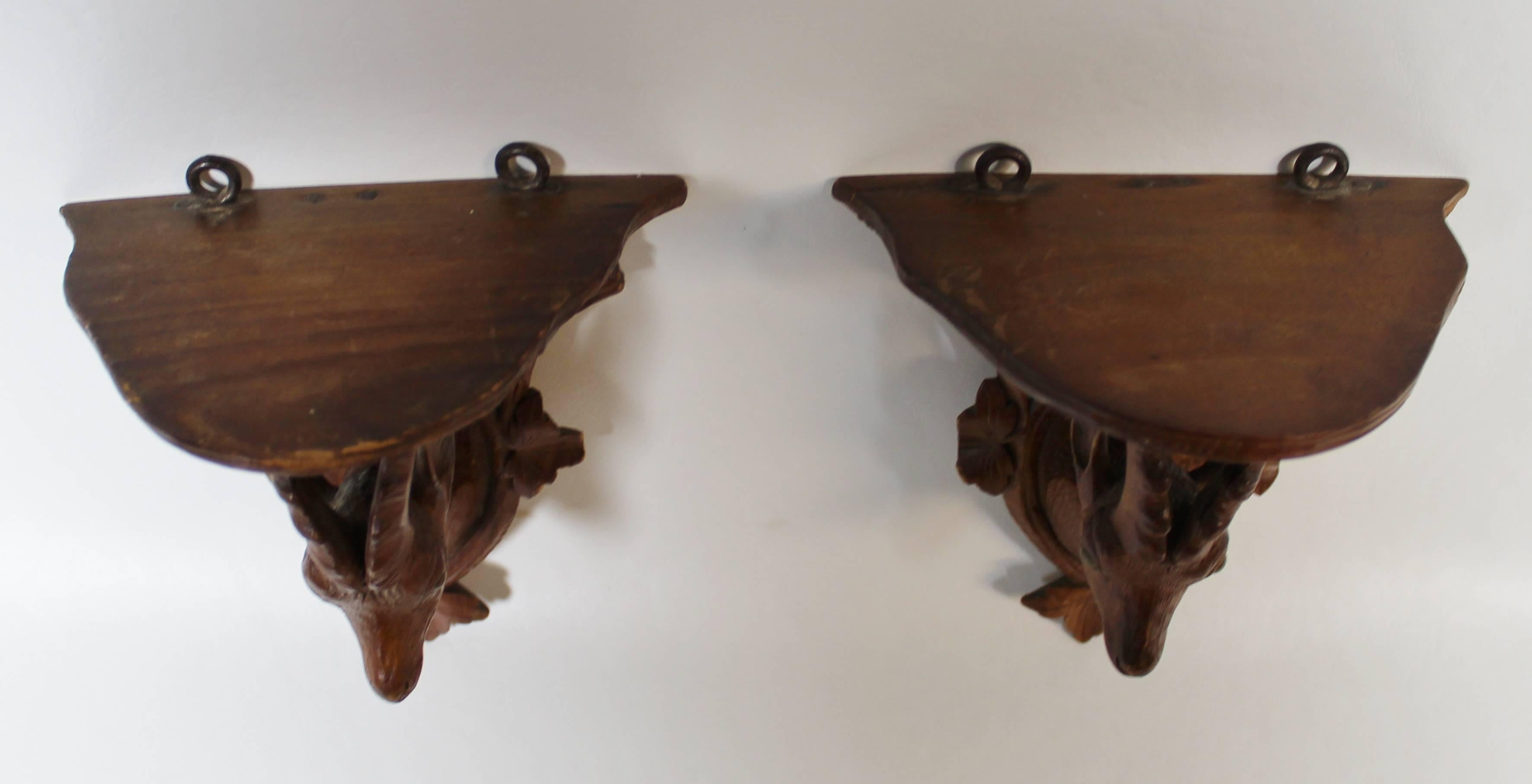 Pair of 19th Century Black Forest Carved Ibex Shelves In Good Condition In Hamilton, Ontario
