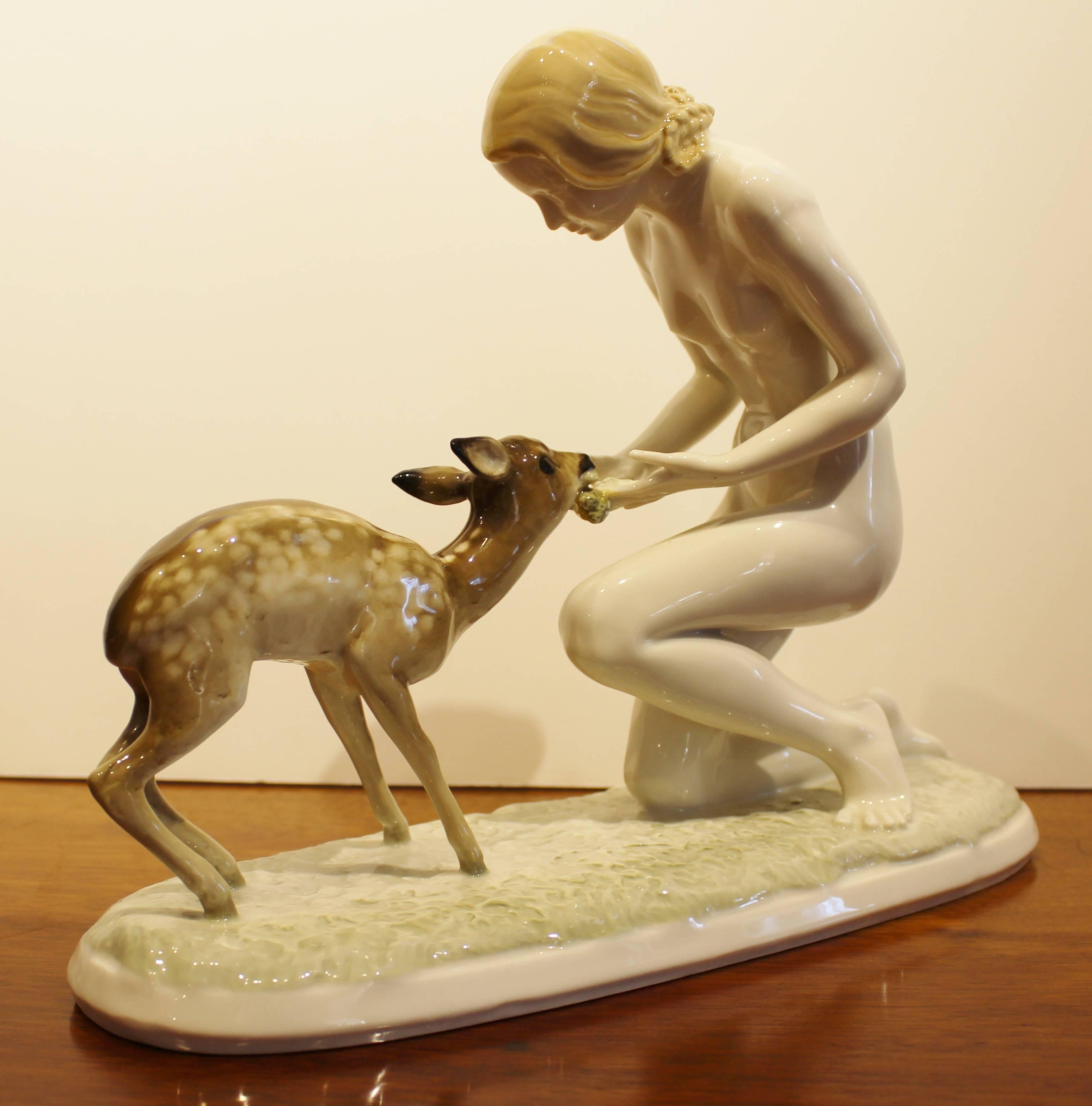 Carl Werner Lorenz Hutschenreuther porcelain nude girl and fawn.

Free shipping within the United States and Canada.