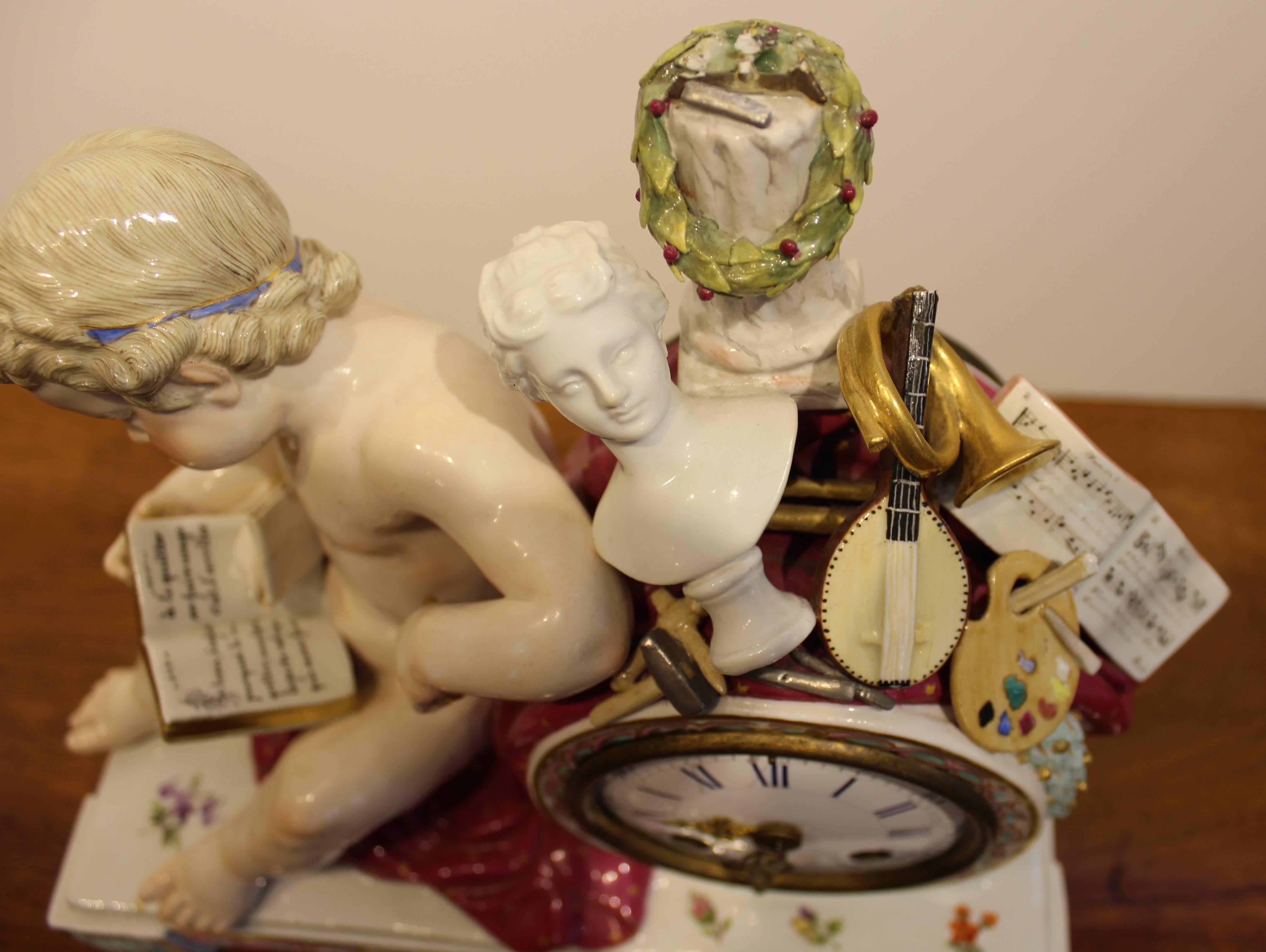 19th century Meissen Porcelain cherub mantel or table clock.

Free shipping within the United States and Canada.