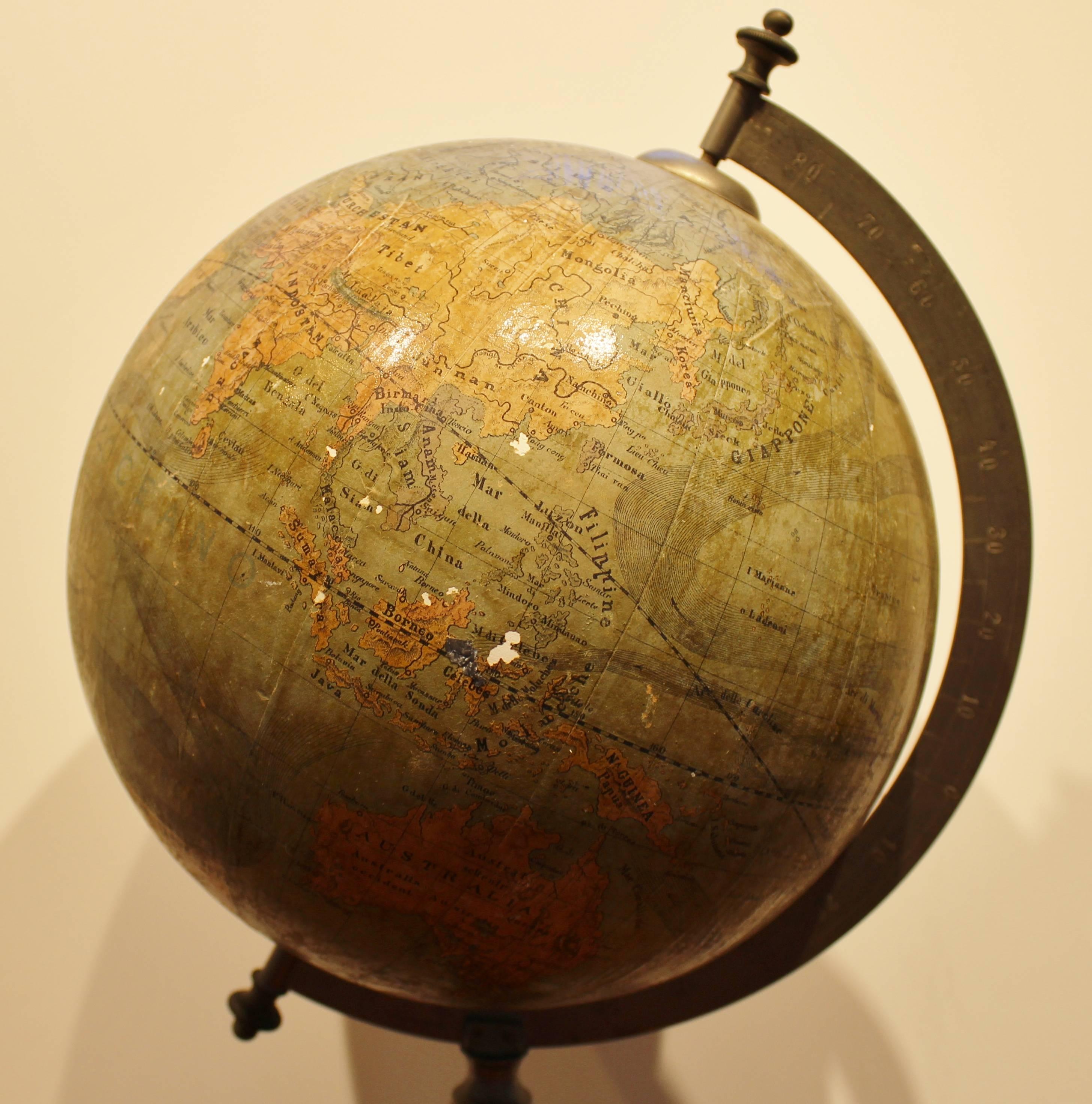 19th Century Italian Globe by Antonio Vallardi  In Fair Condition In Hamilton, Ontario